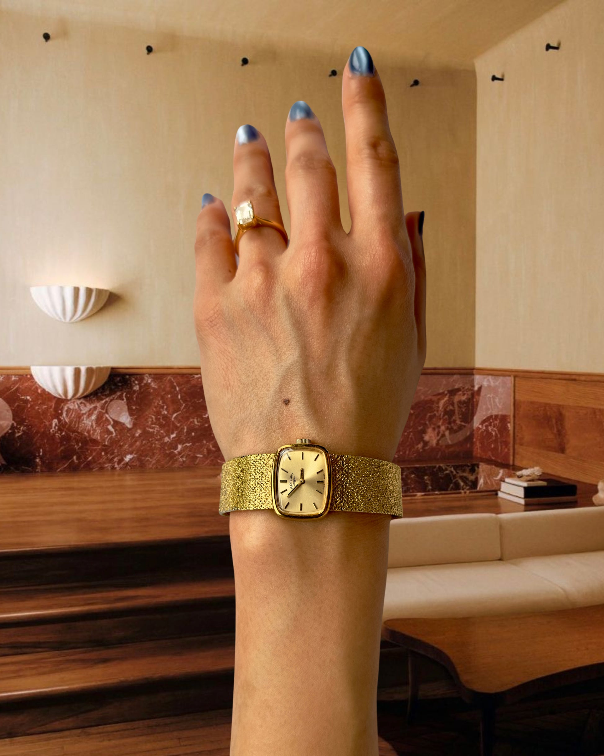 1970s Rotary Gold-Plated Mesh-Style Mechanical Watch
