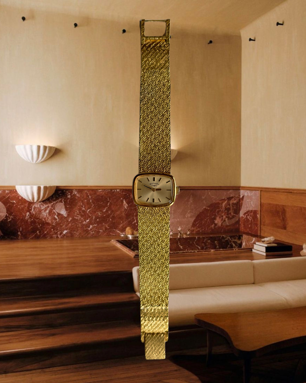 1970s Rotary Gold-Plated Mesh-Style Mechanical Watch