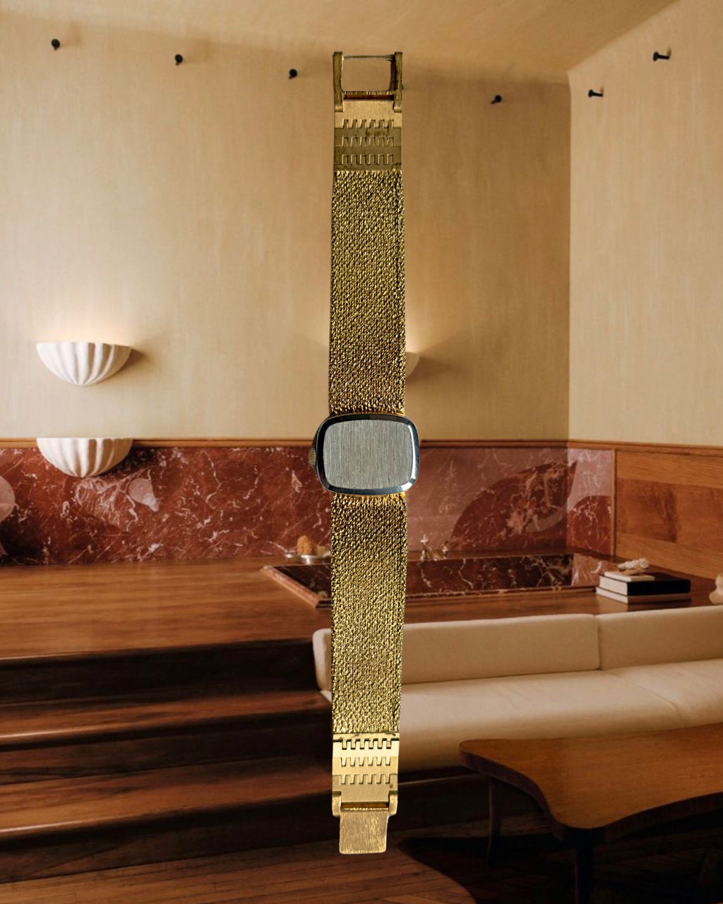 1970s Rotary Gold-Plated Mesh-Style Mechanical Watch