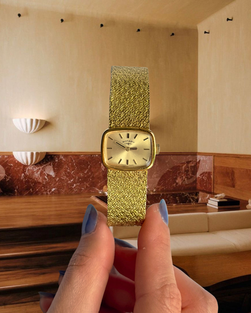 1970s Rotary Gold-Plated Mesh-Style Mechanical Watch
