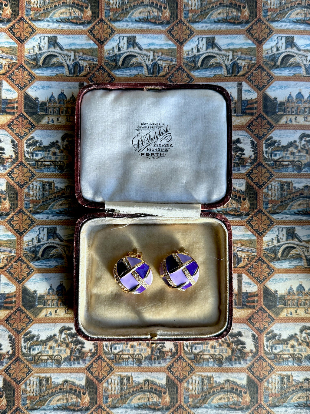 Disco purple enamel clip-on earrings
