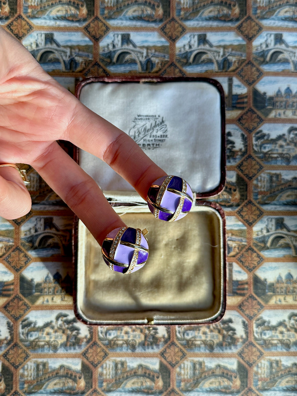 Disco purple enamel clip-on earrings