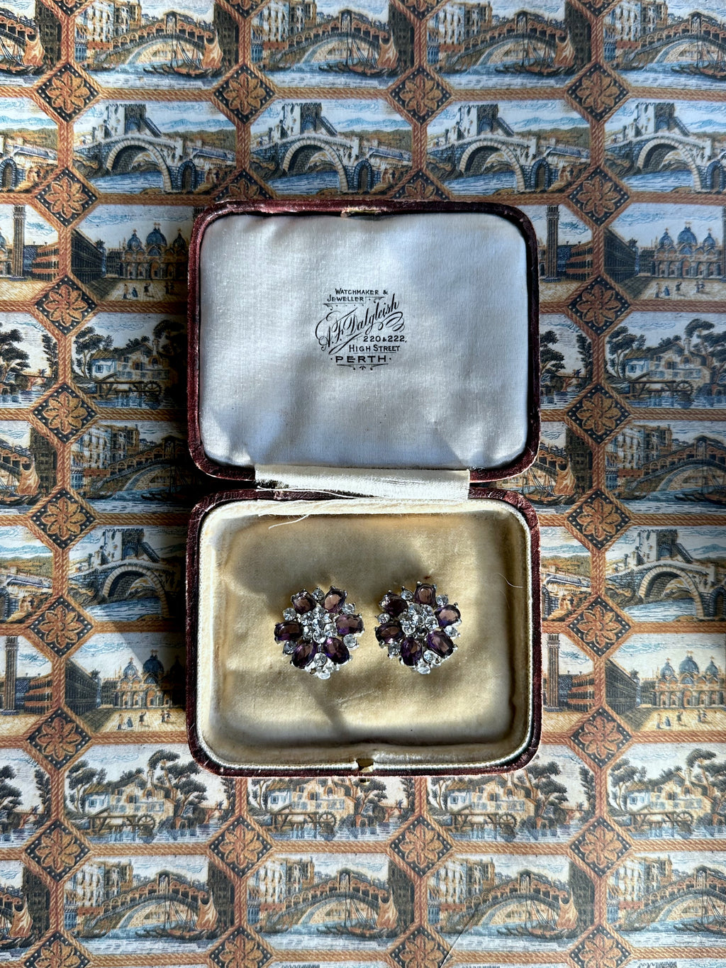 Persephone purple rhinestone clip-on earrings