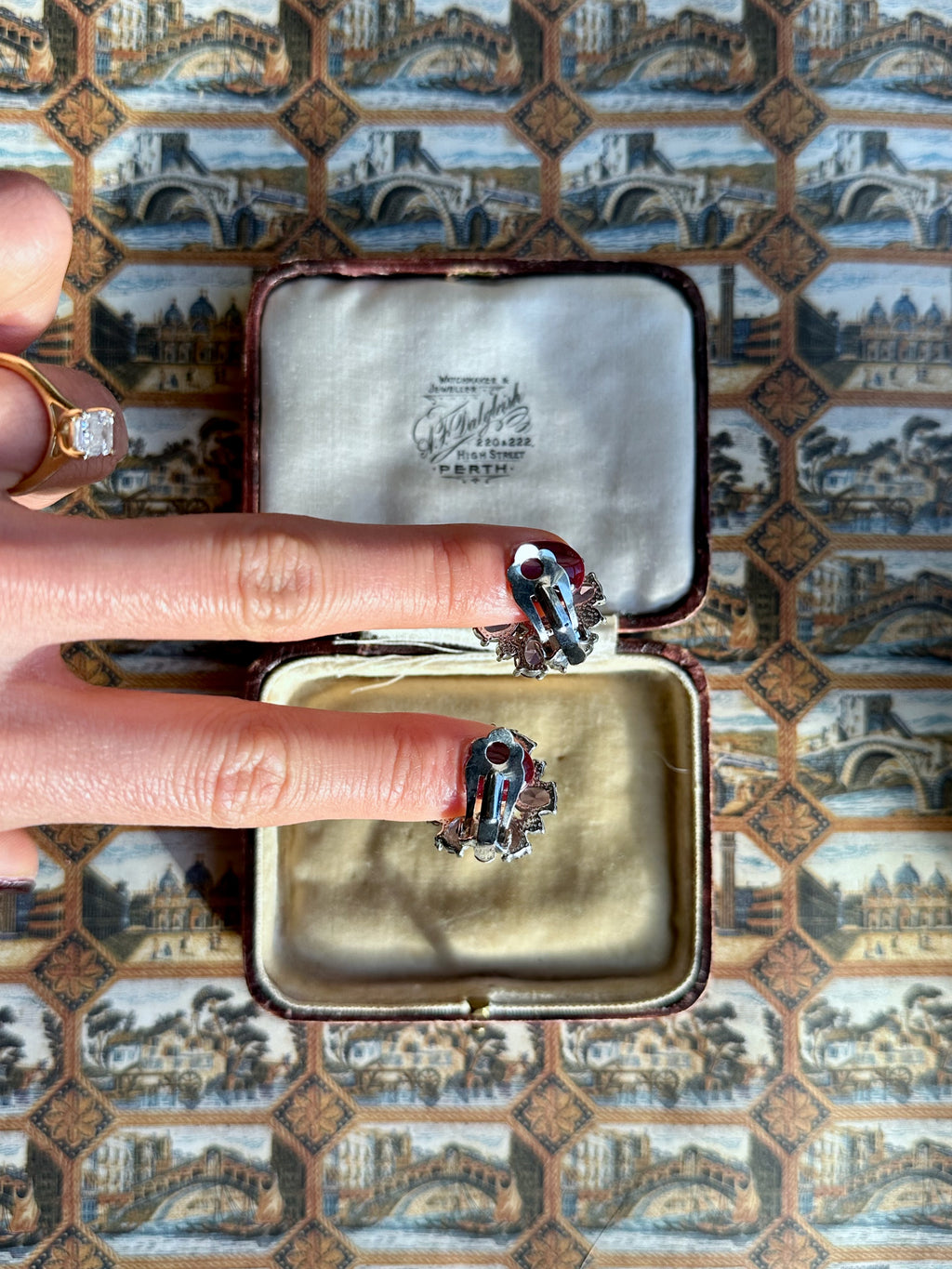 Persephone purple rhinestone clip-on earrings