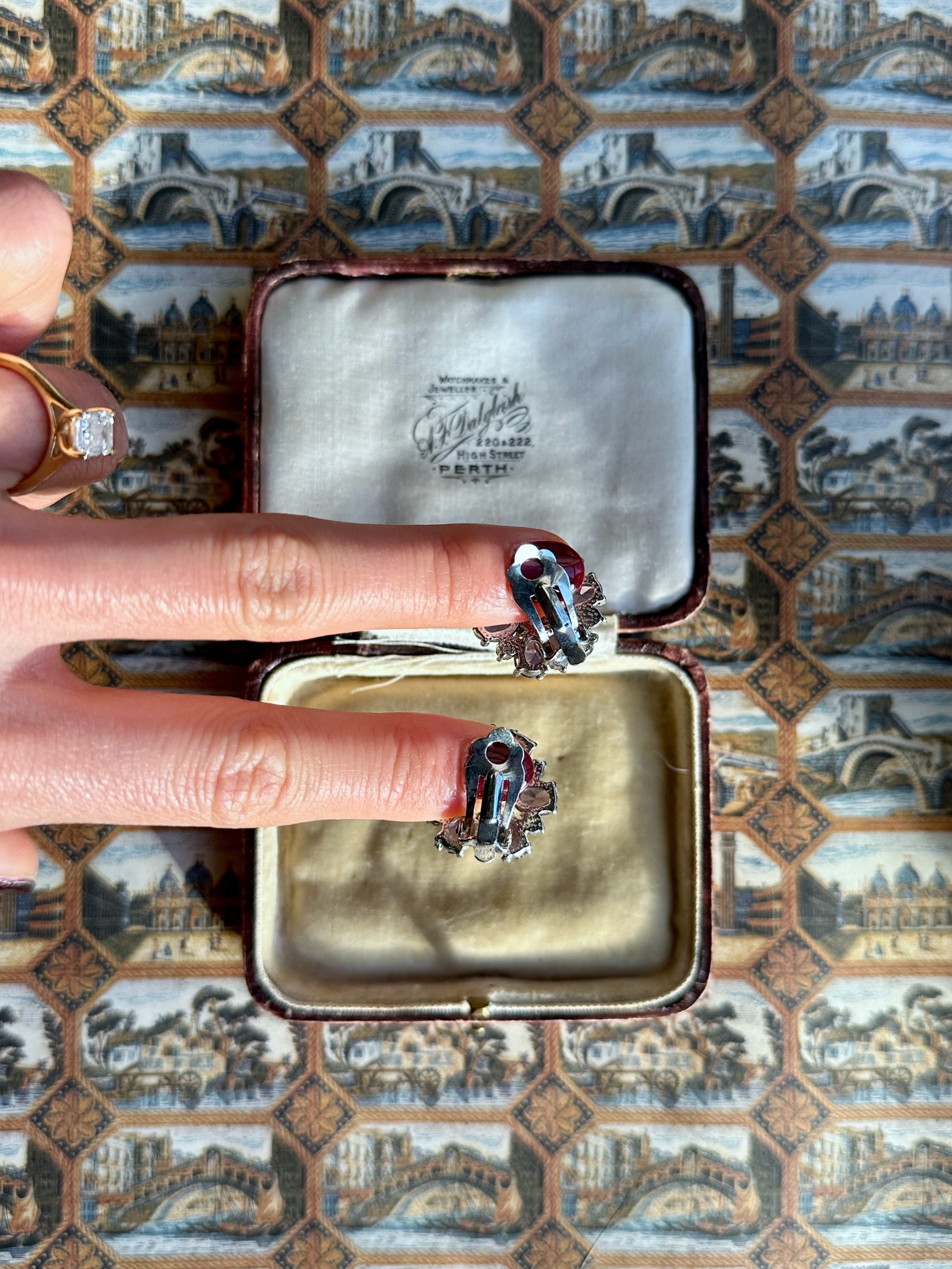 Persephone purple rhinestone clip-on earrings