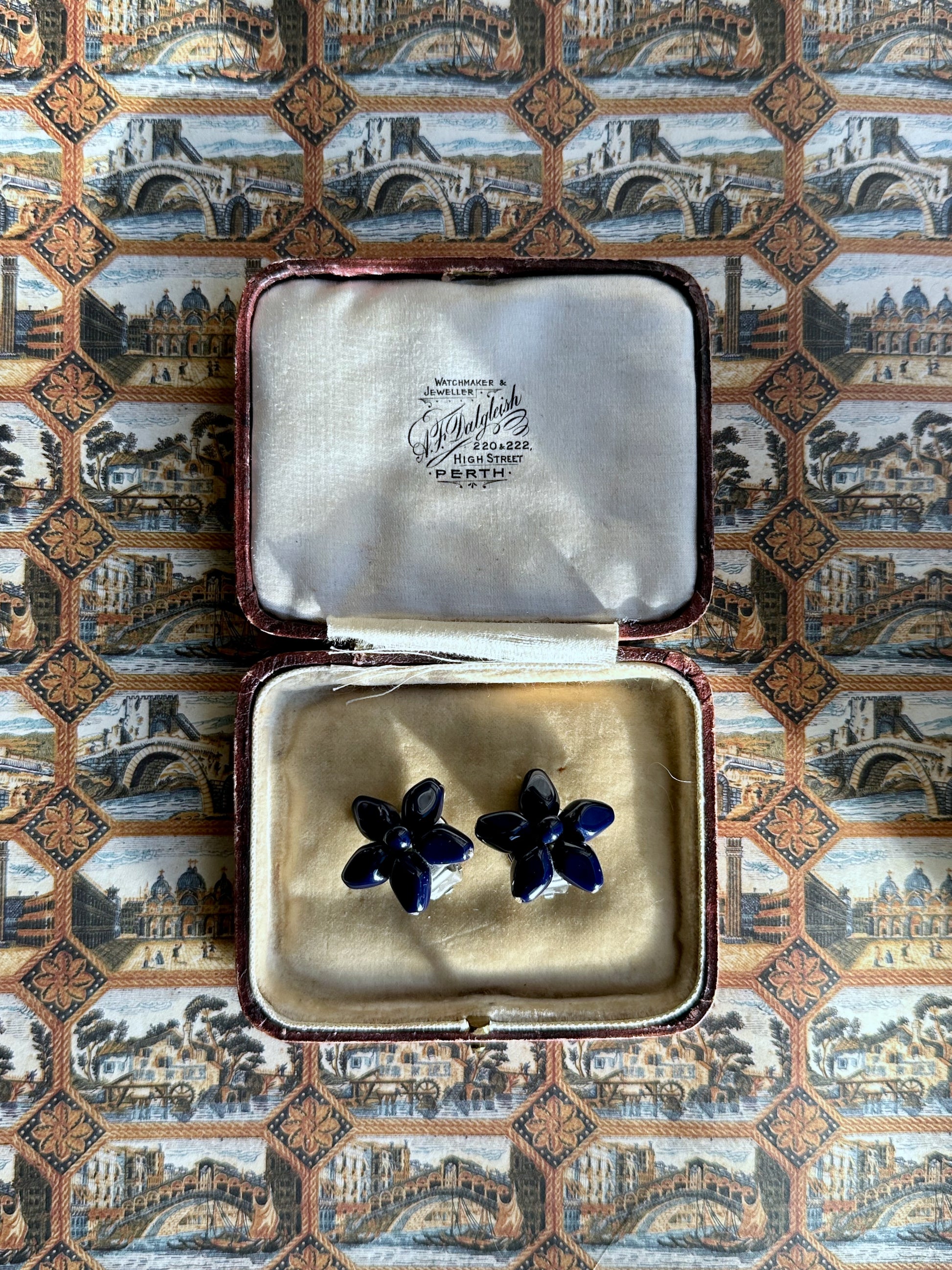 Bellflower blue plastic clip-on earrings