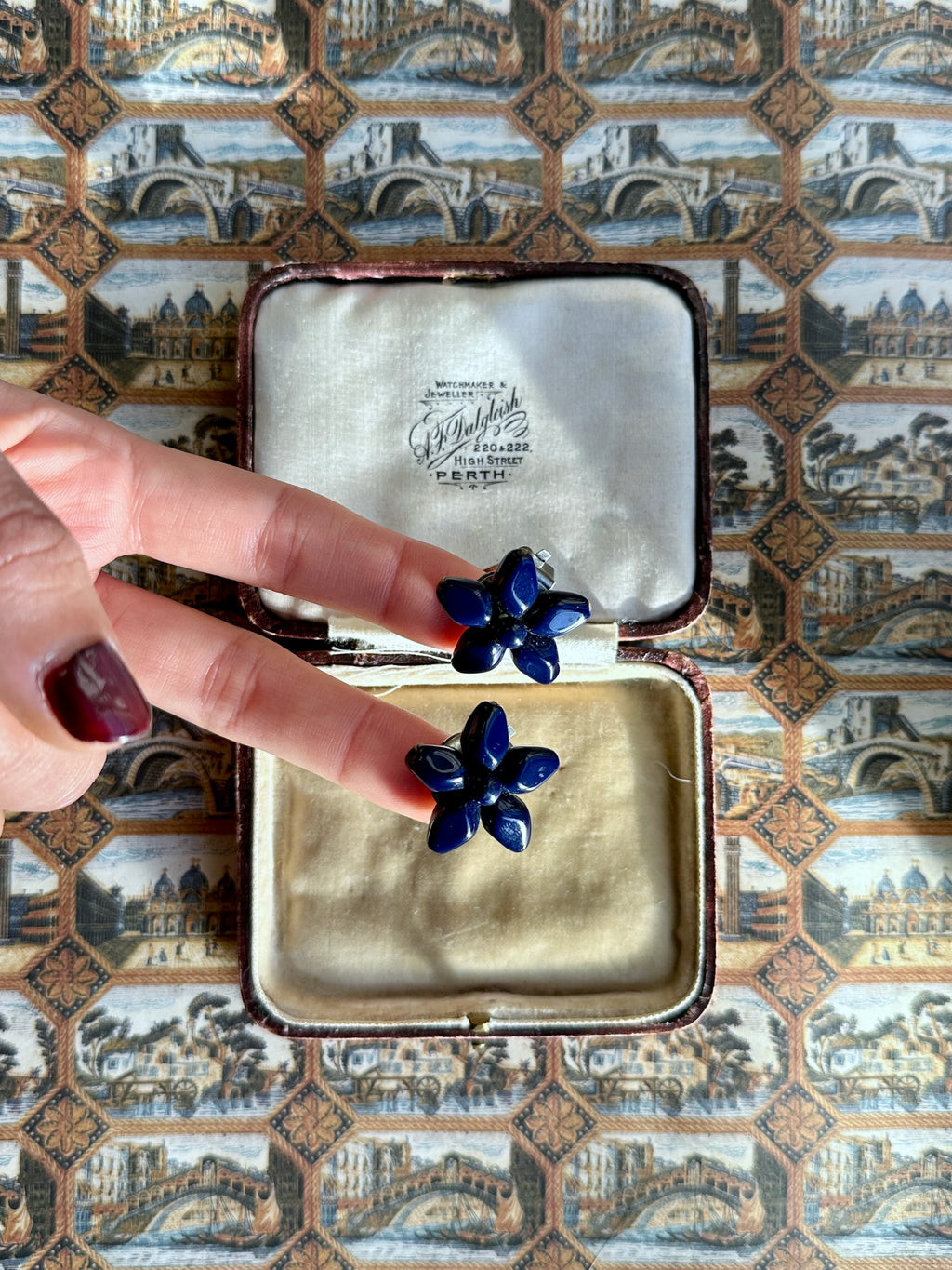 Bellflower blue plastic clip-on earrings