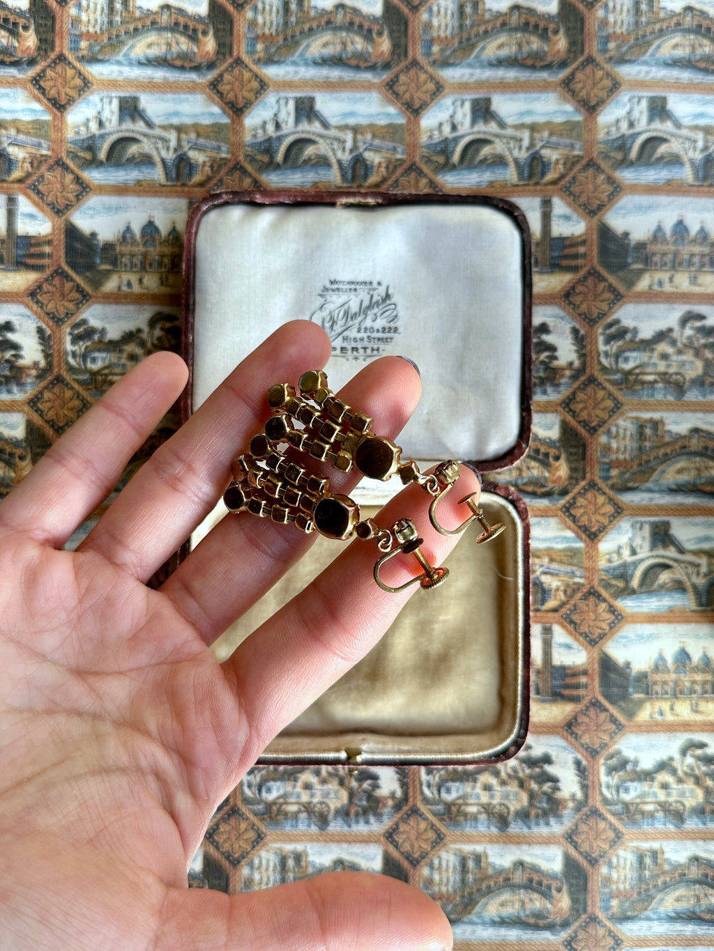 Cognac rhinestone drop screw-back earrings