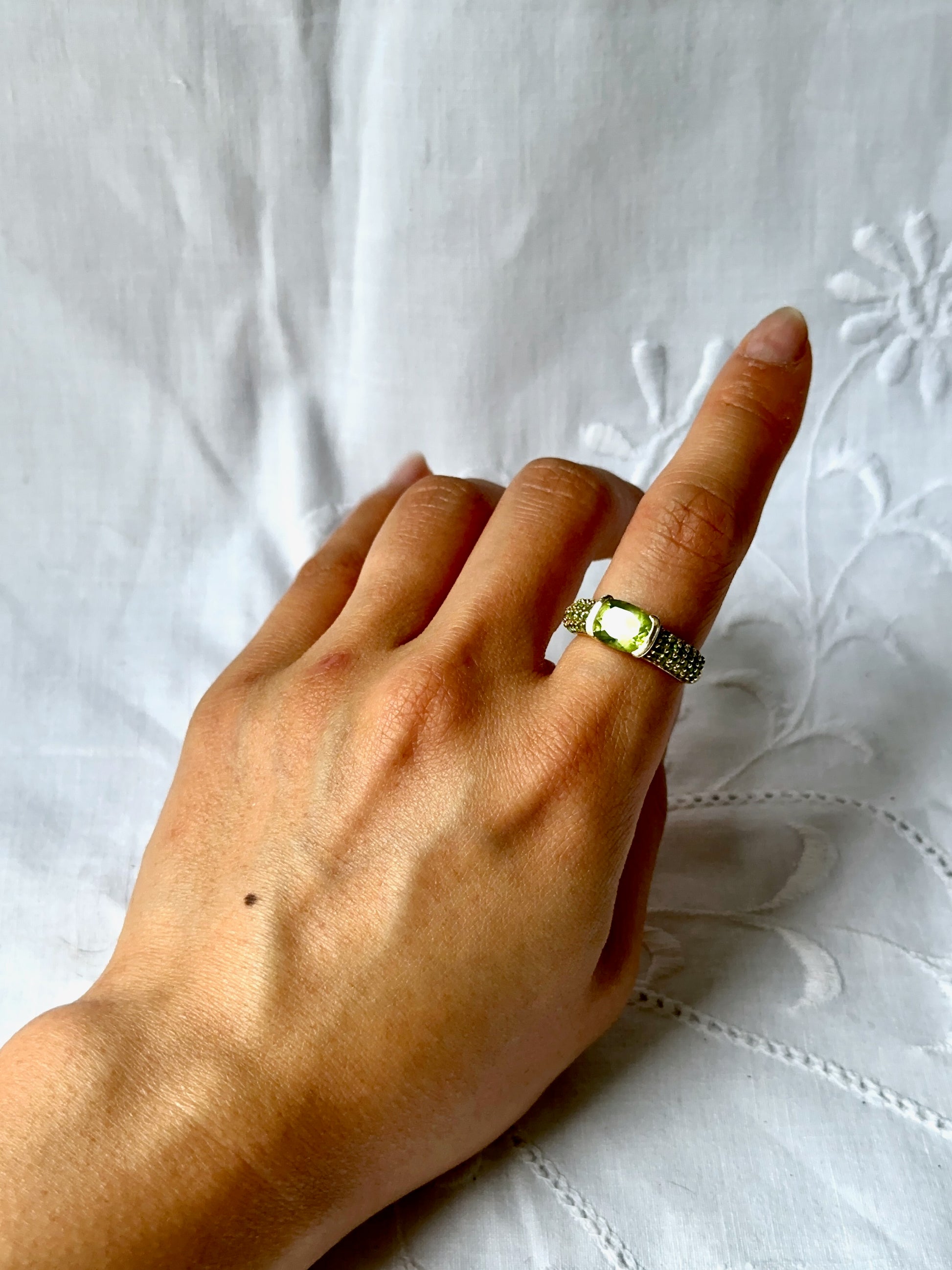 1980s oval and pave peridot gold-plated silver ring