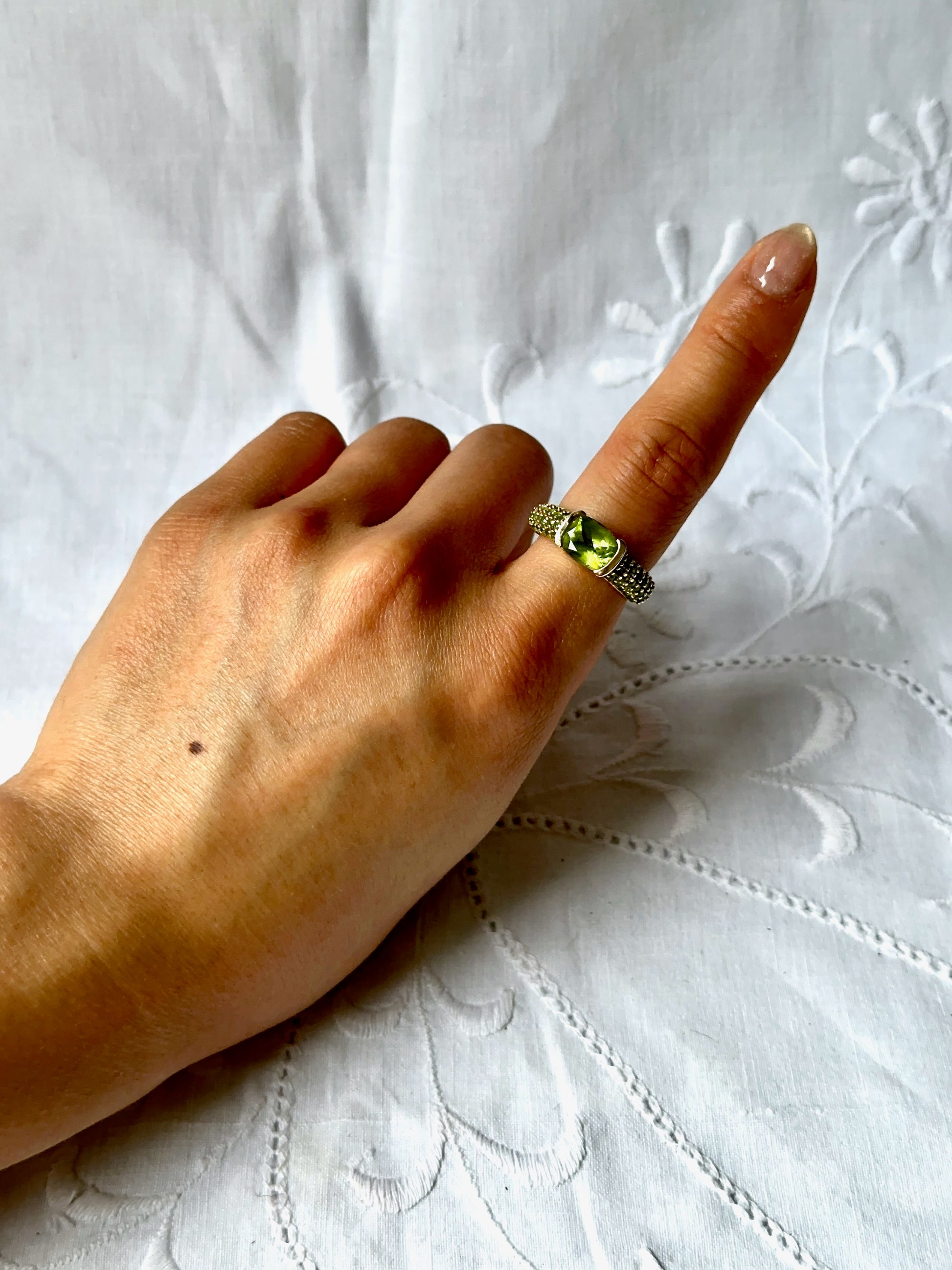 1980s oval and pave peridot gold-plated silver ring