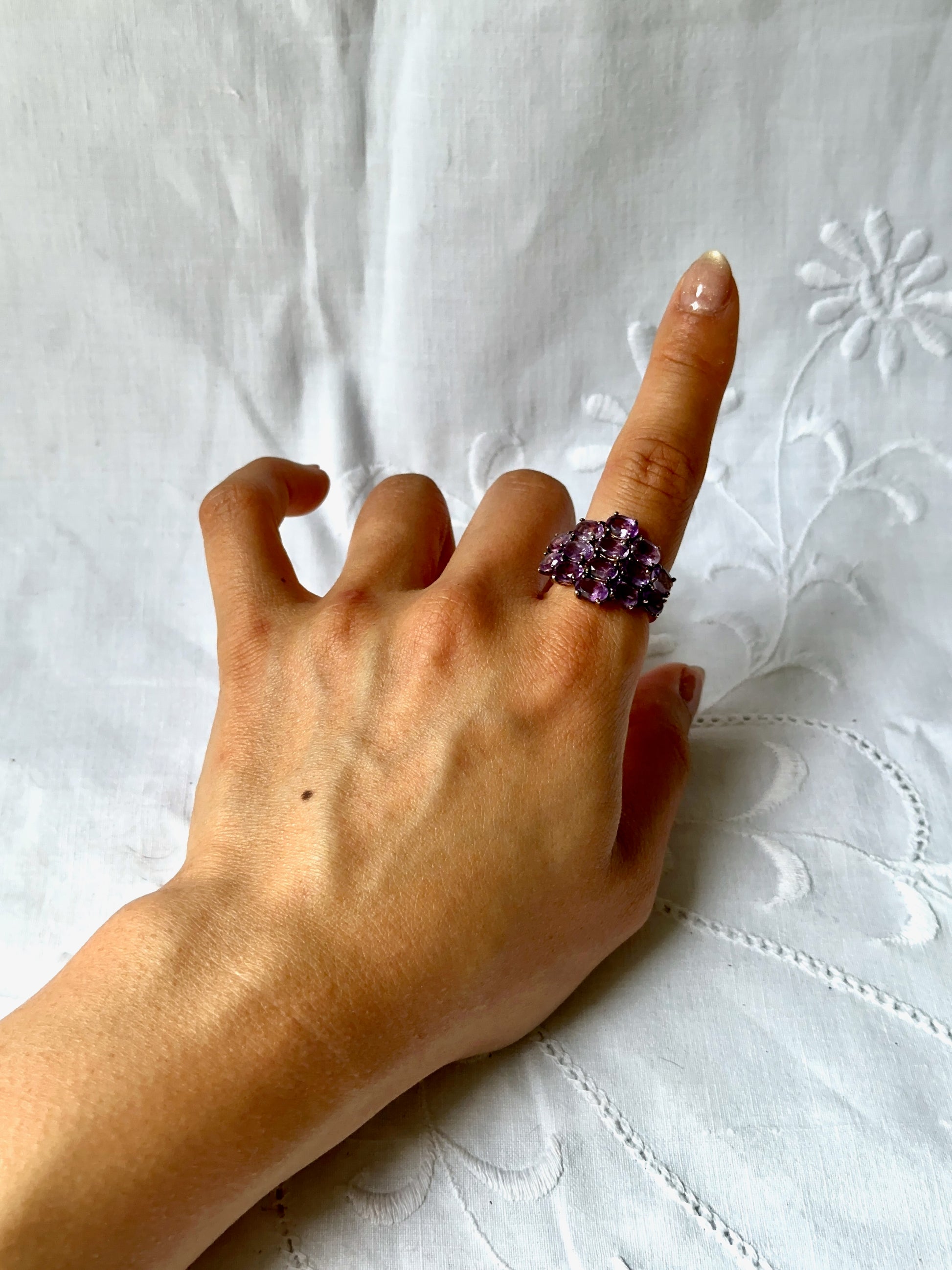 1990s Spessartite Garnet Pavé Gold-Plated Silver ring