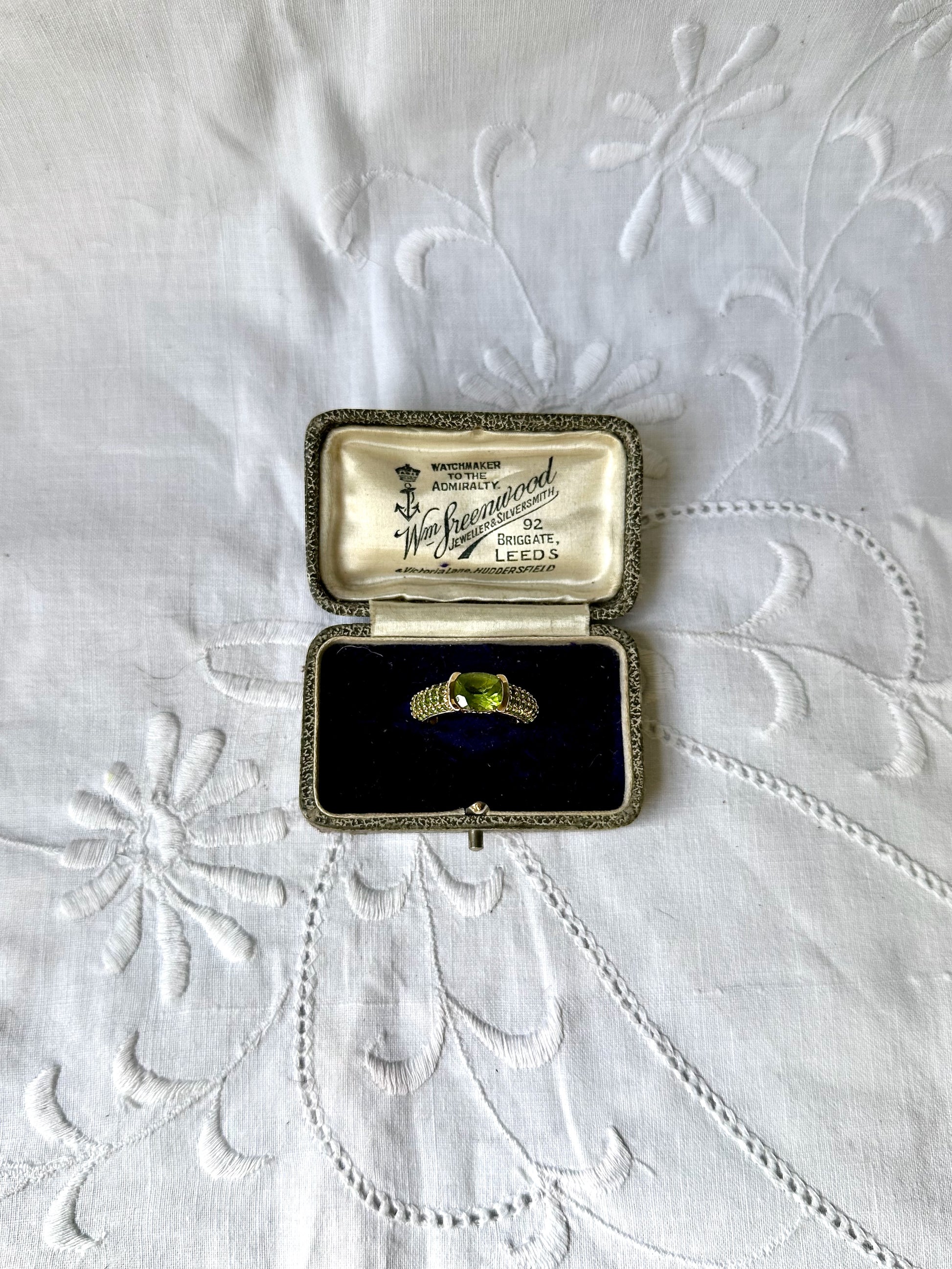 1980s oval and pave peridot gold-plated silver ring