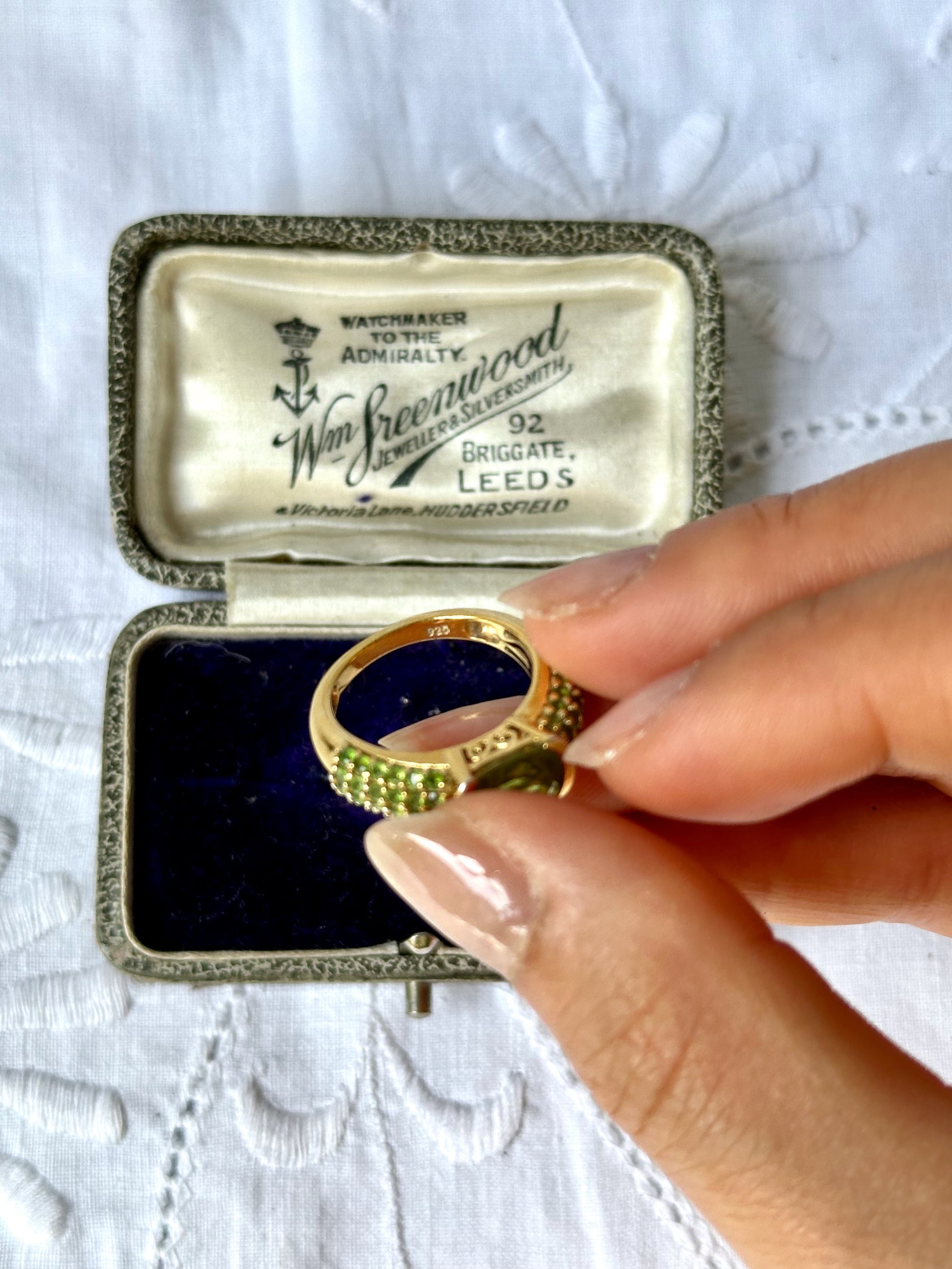 1980s oval and pave peridot gold-plated silver ring