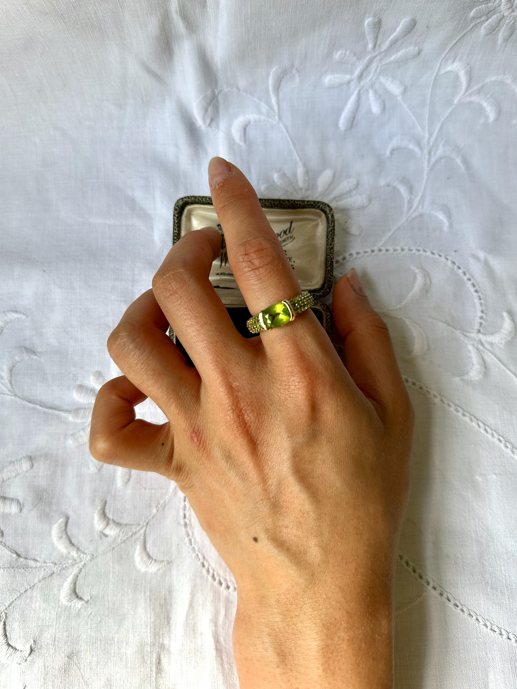 1980s oval and pave peridot gold-plated silver ring