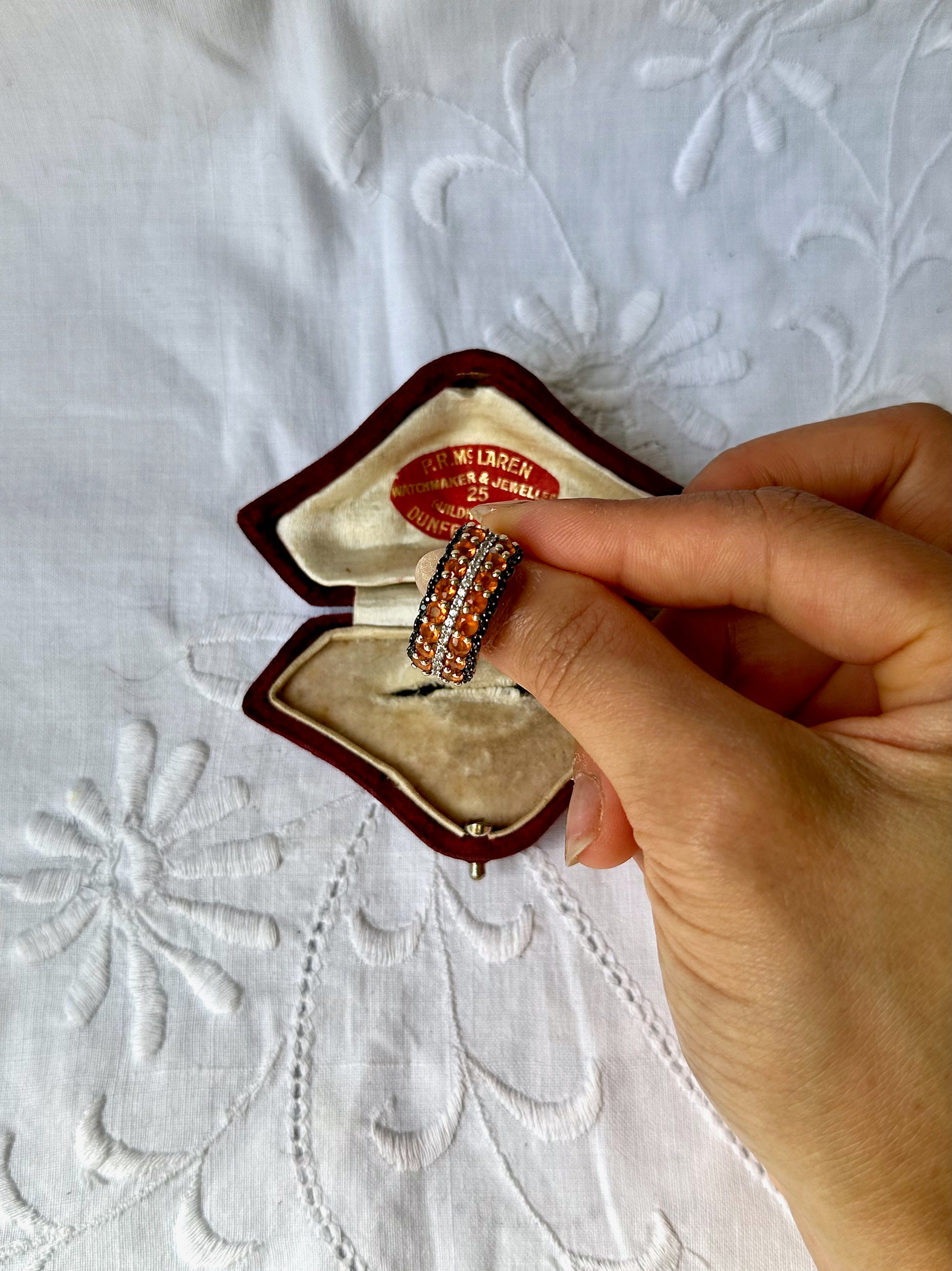 1990s Spessartite Garnet Pavé Gold-Plated Silver ring