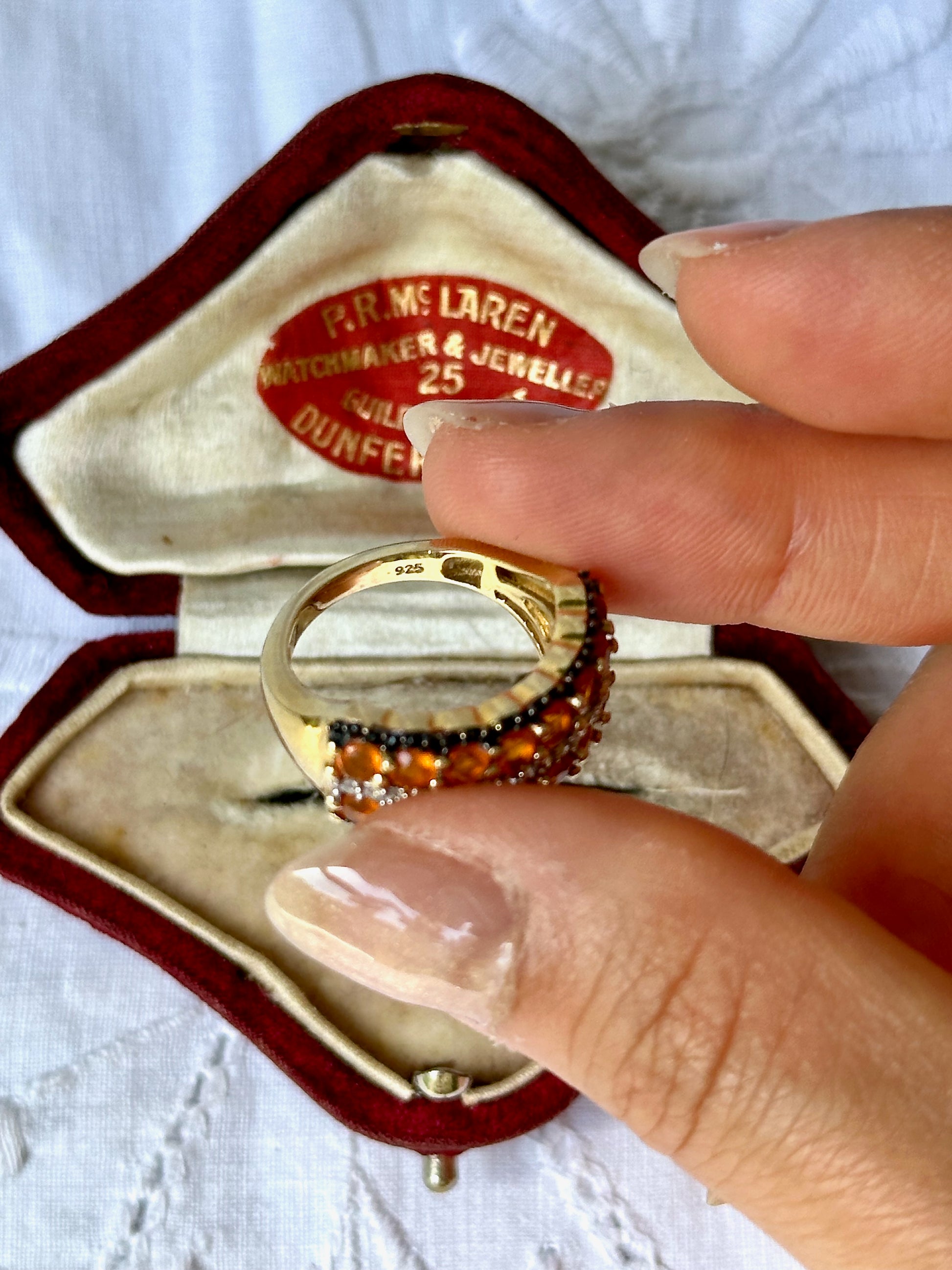 1990s Spessartite Garnet Pavé Gold-Plated Silver ring