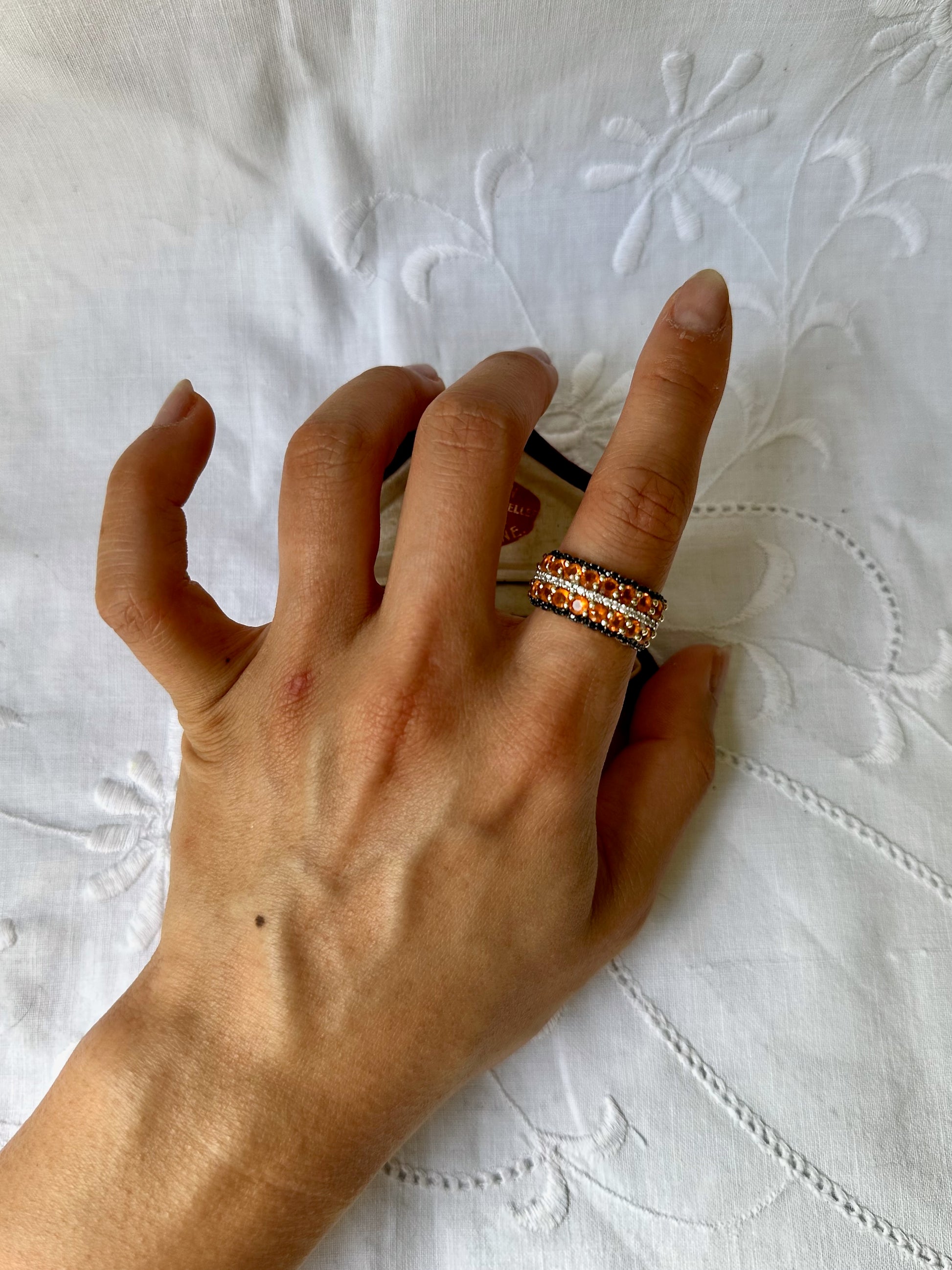 1990s Spessartite Garnet Pavé Gold-Plated Silver ring