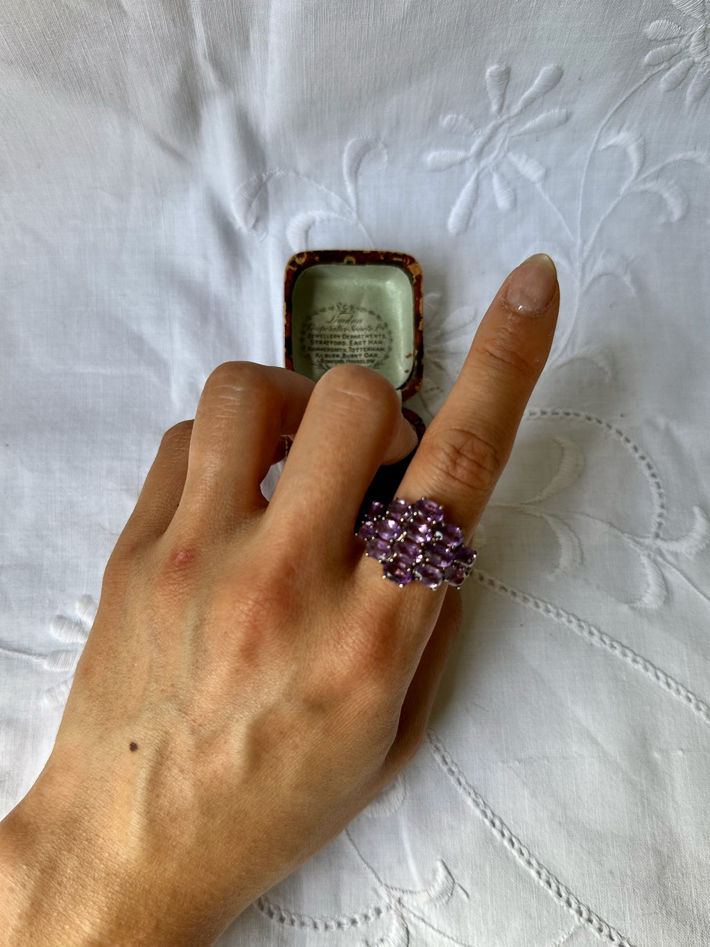 1990s Cluster Set Oval Cut Amethyst Gold-Plated Silver Ring