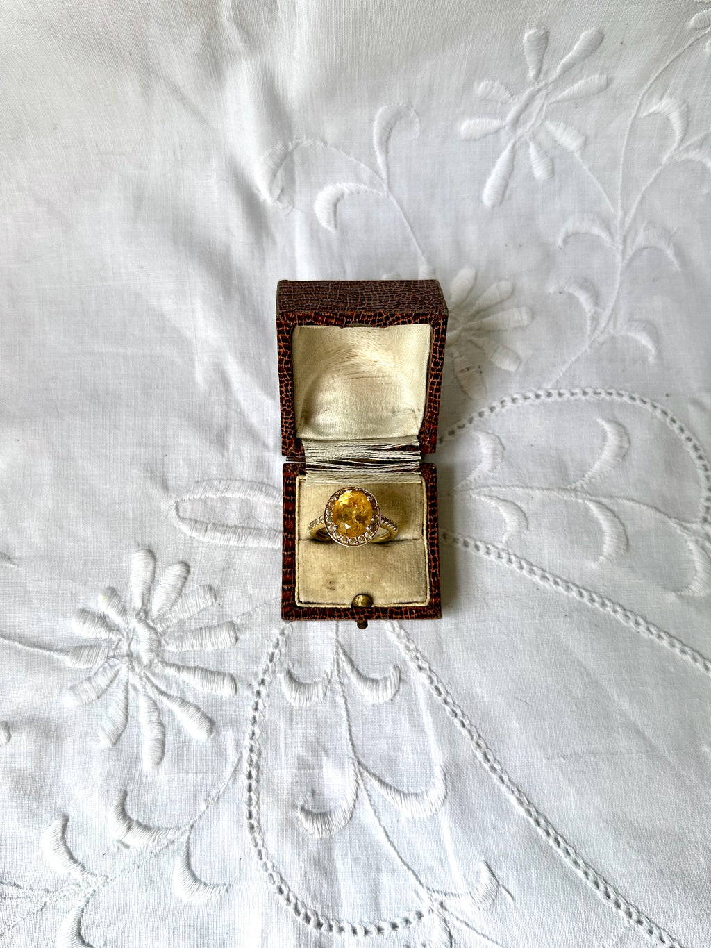 1980s halo yellow stone gold-plated silver ring