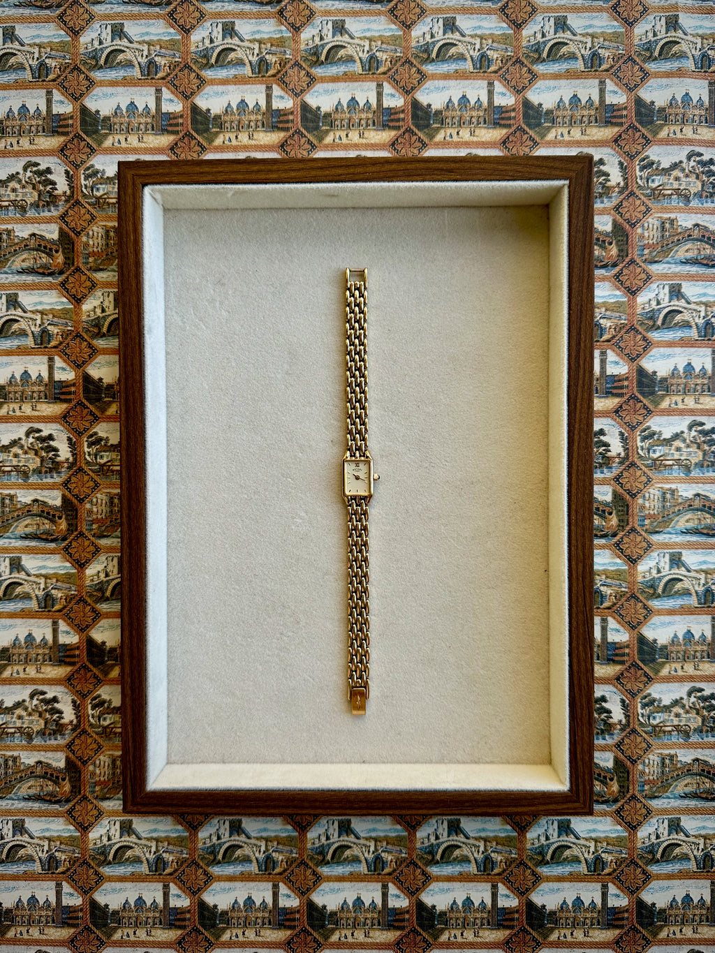 1980s Rotary Rectangle Gold-Plated Quartz Watch