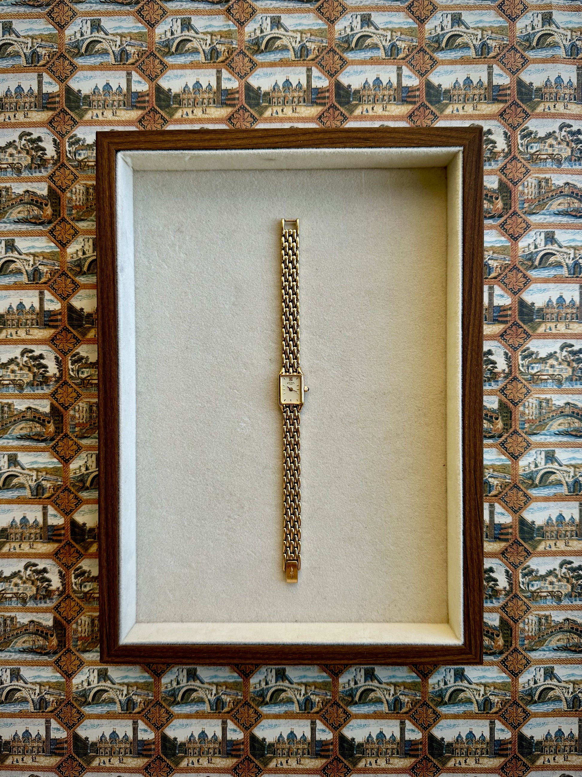 1980s Rotary Rectangle Gold-Plated Quartz Watch