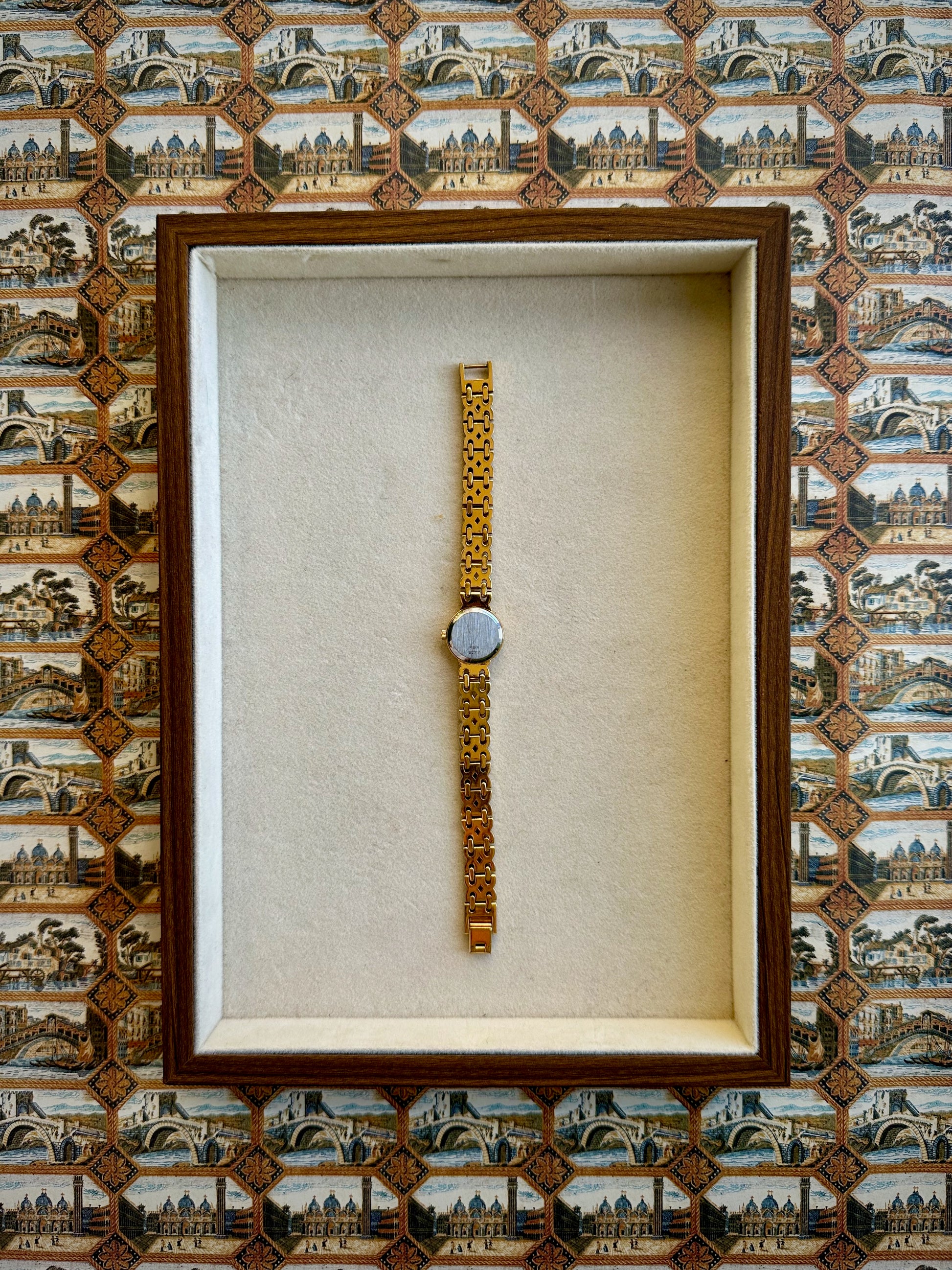 1980s Rotary Pattern Round Gold-Plated Quartz Watch