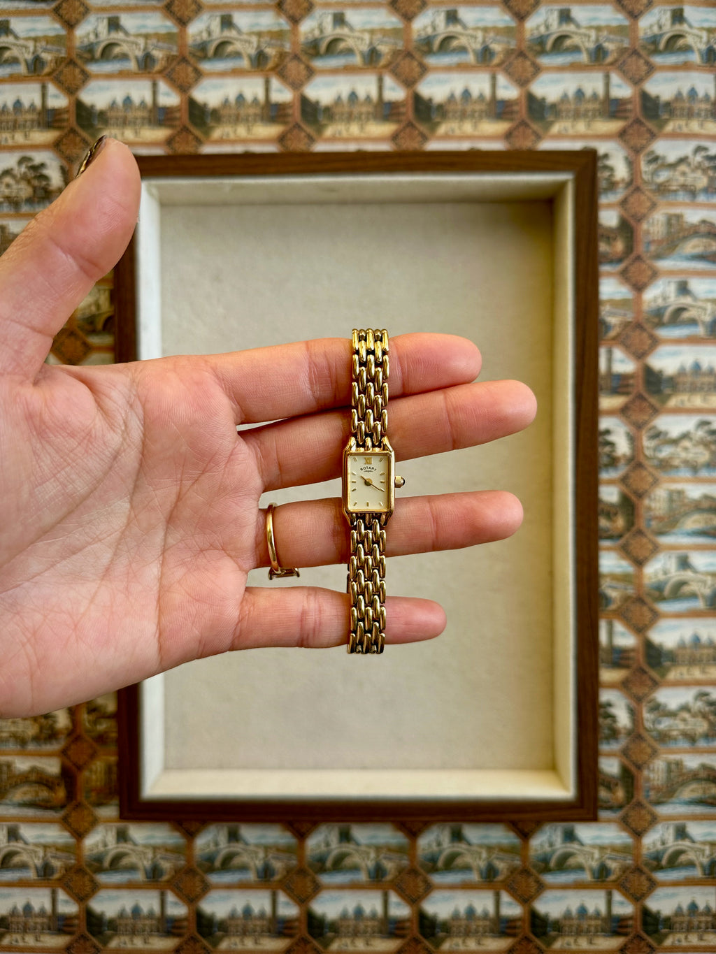 1980s Rotary Rectangle Gold-Plated Quartz Watch