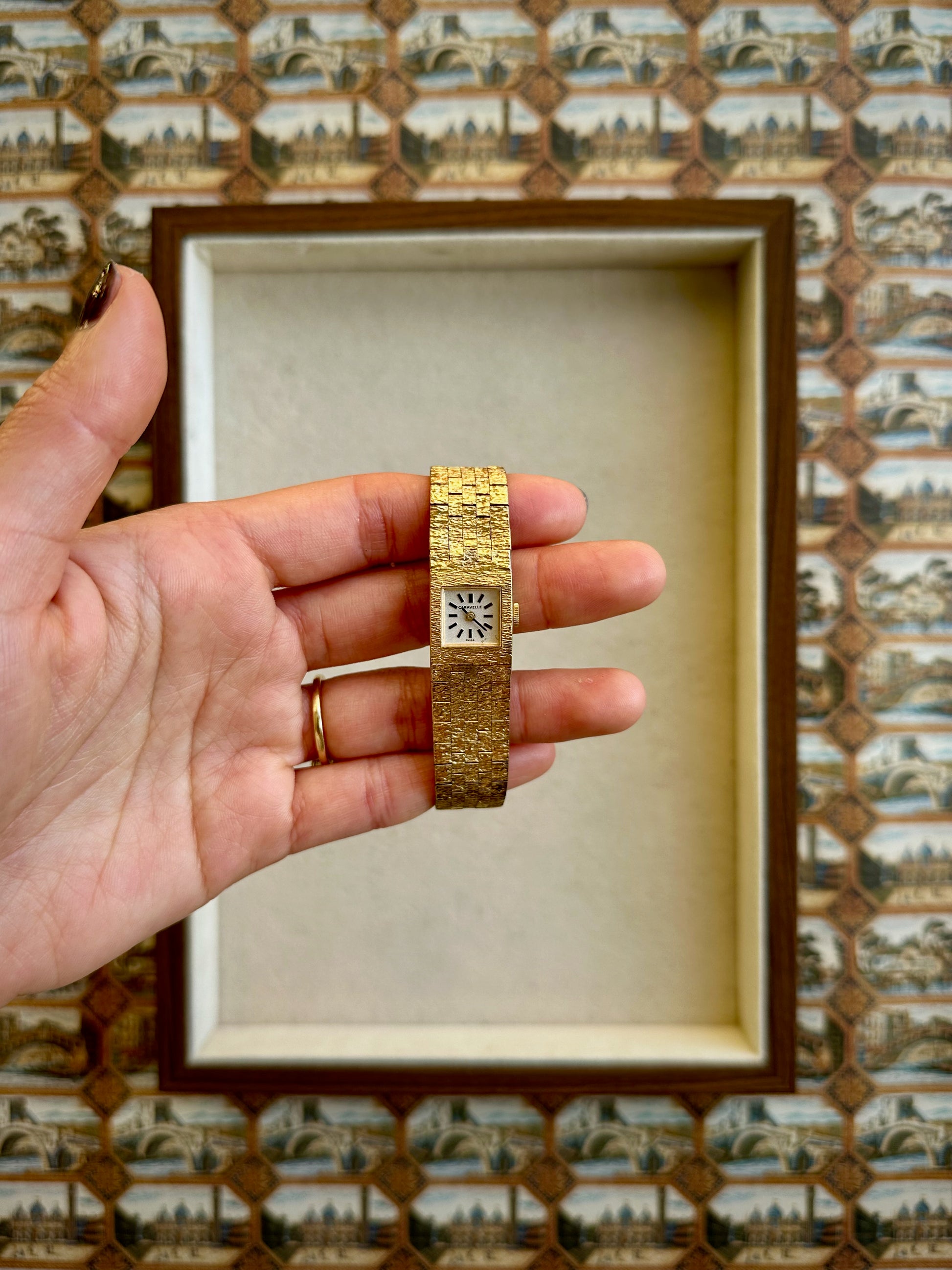 1970s Caravelle Square Gold-Plated Mechanical Watch