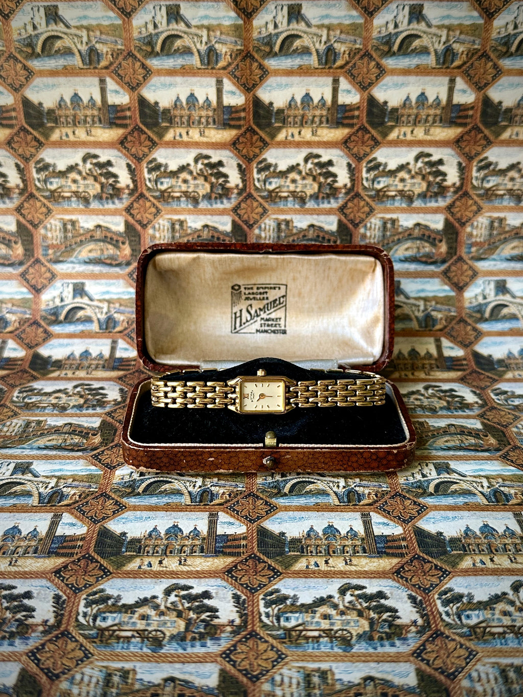 1980s Rotary Rectangle Gold-Plated Quartz Watch