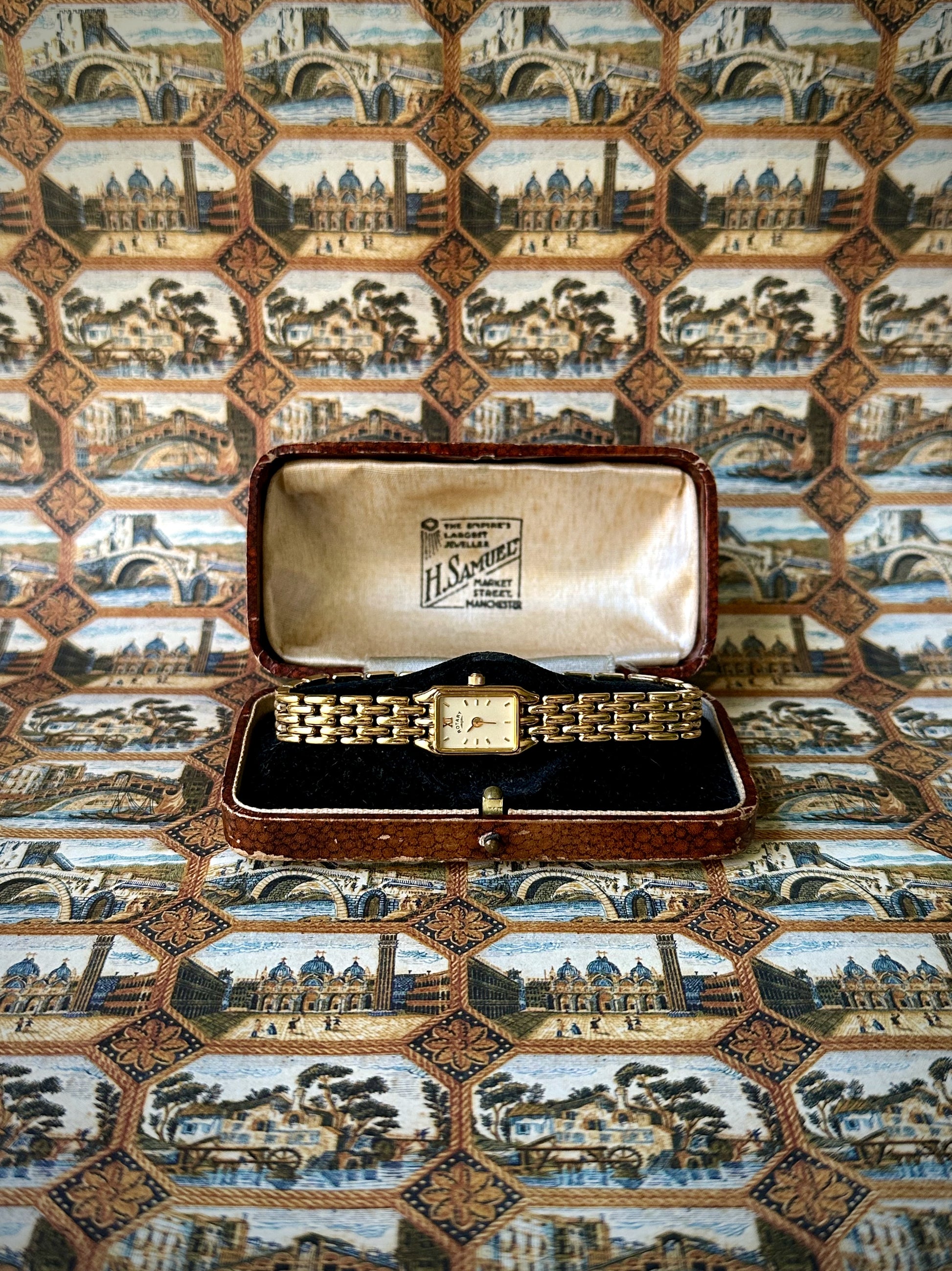 1980s Rotary Rectangle Gold-Plated Quartz Watch