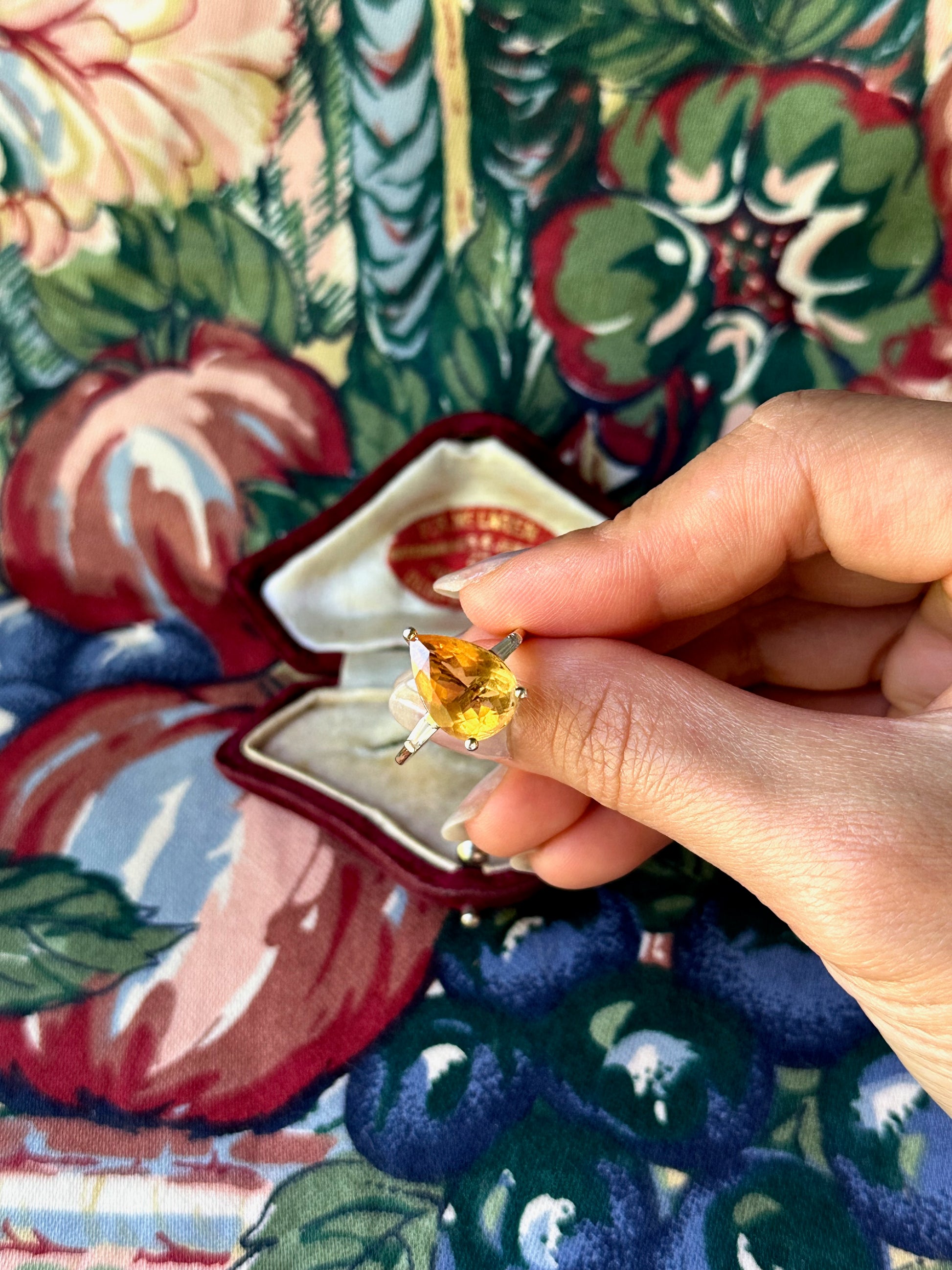 Vintage Pear Cut Citrine Gold-Plated Sterling Silver Ring