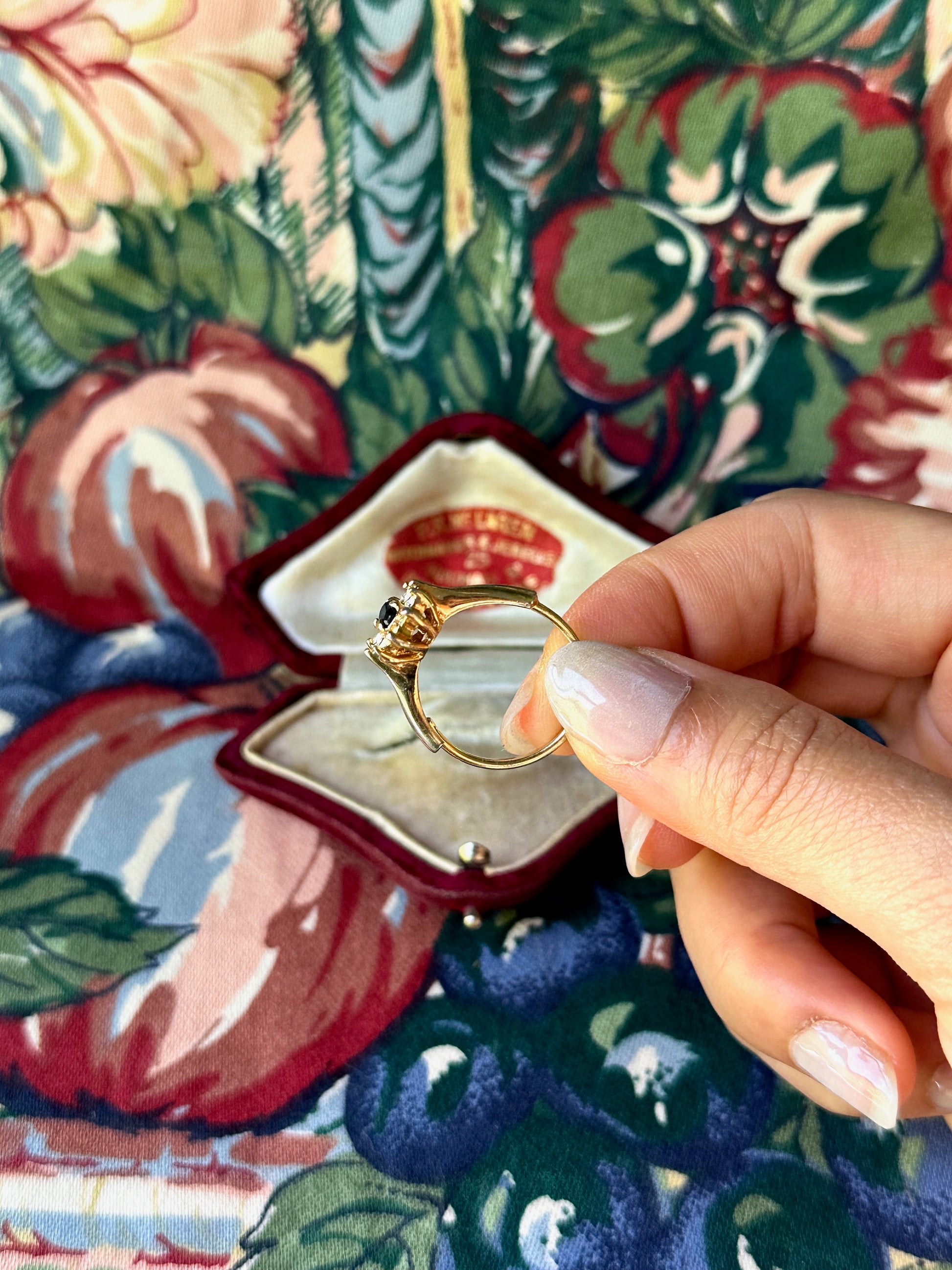 Vintage Navy Flower Gold-Tone Ring