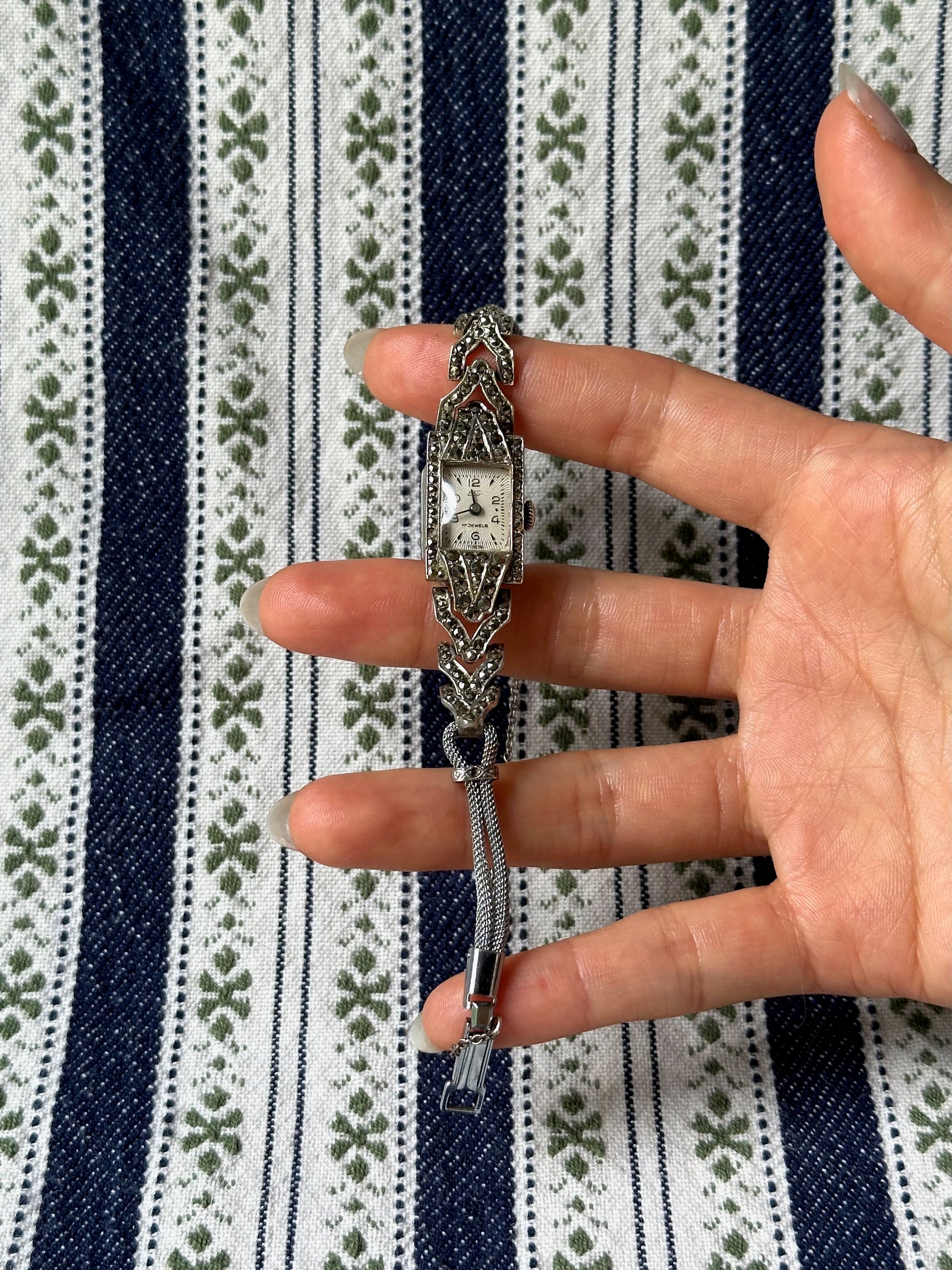 1950s Elo 17 Jewels Marcasite Mechanical Watch