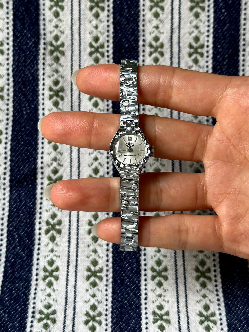 1970s Prestige Textured Silver Tone Mechanical Watch
