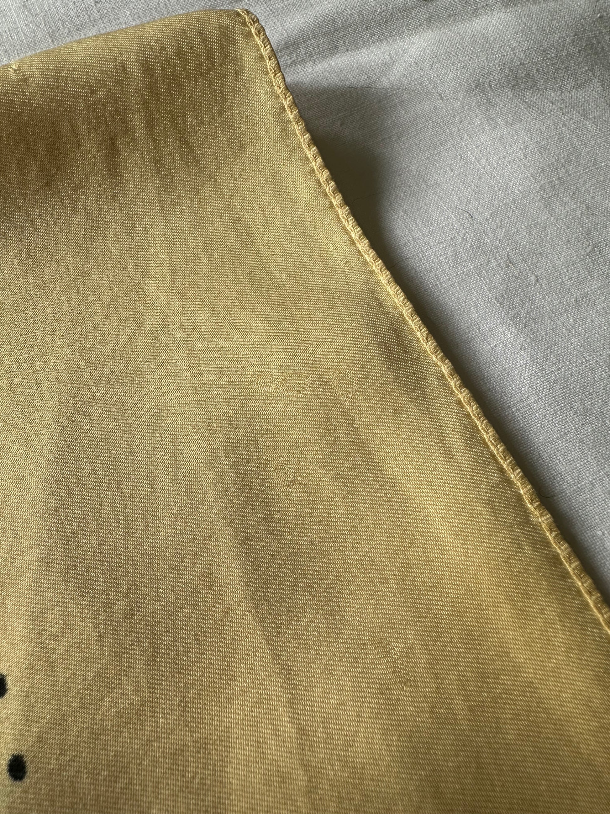 Vintage butter yellow silk scarf with white dots