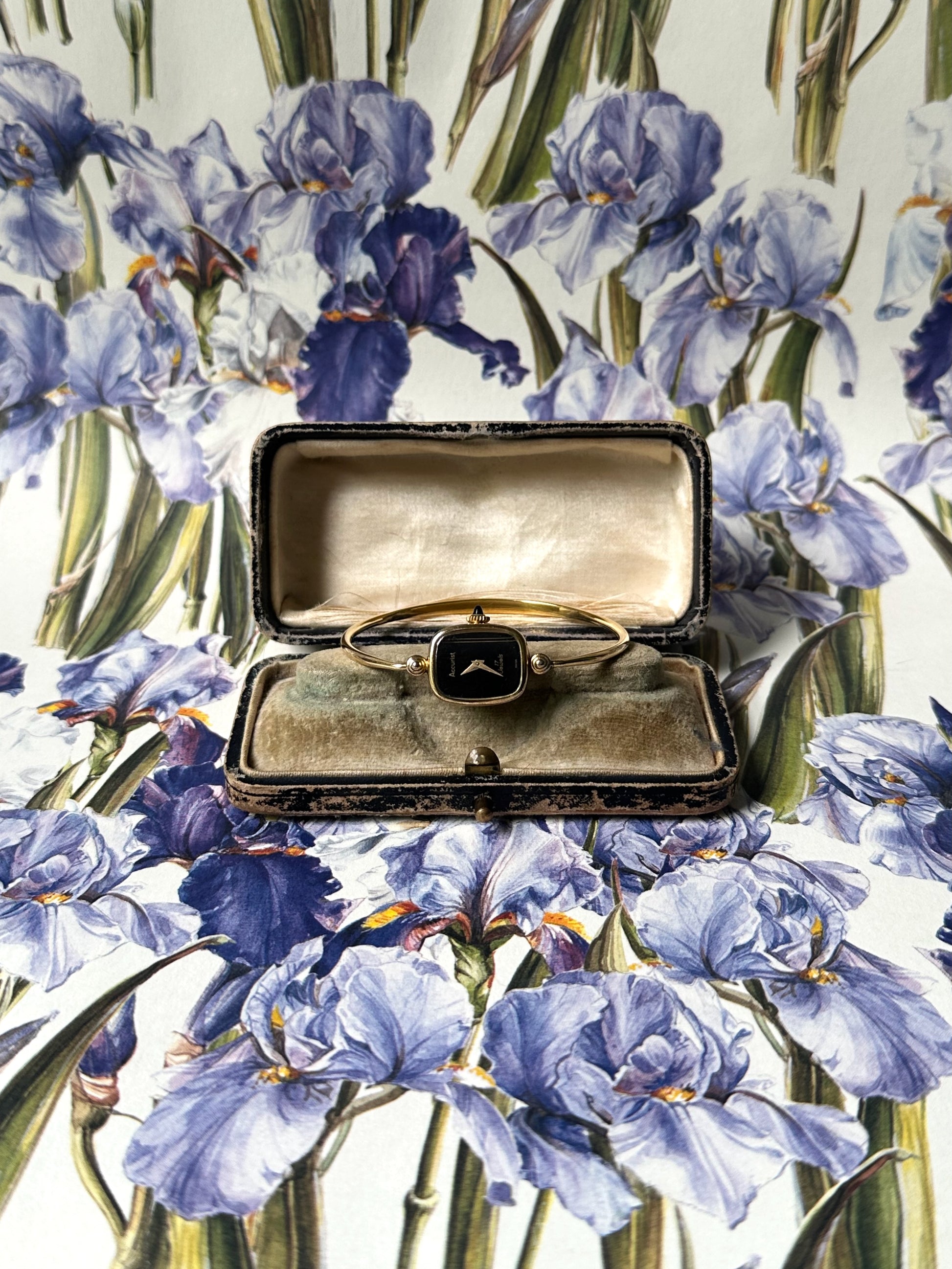 1950s Accurist black dial mechanical bangle watch