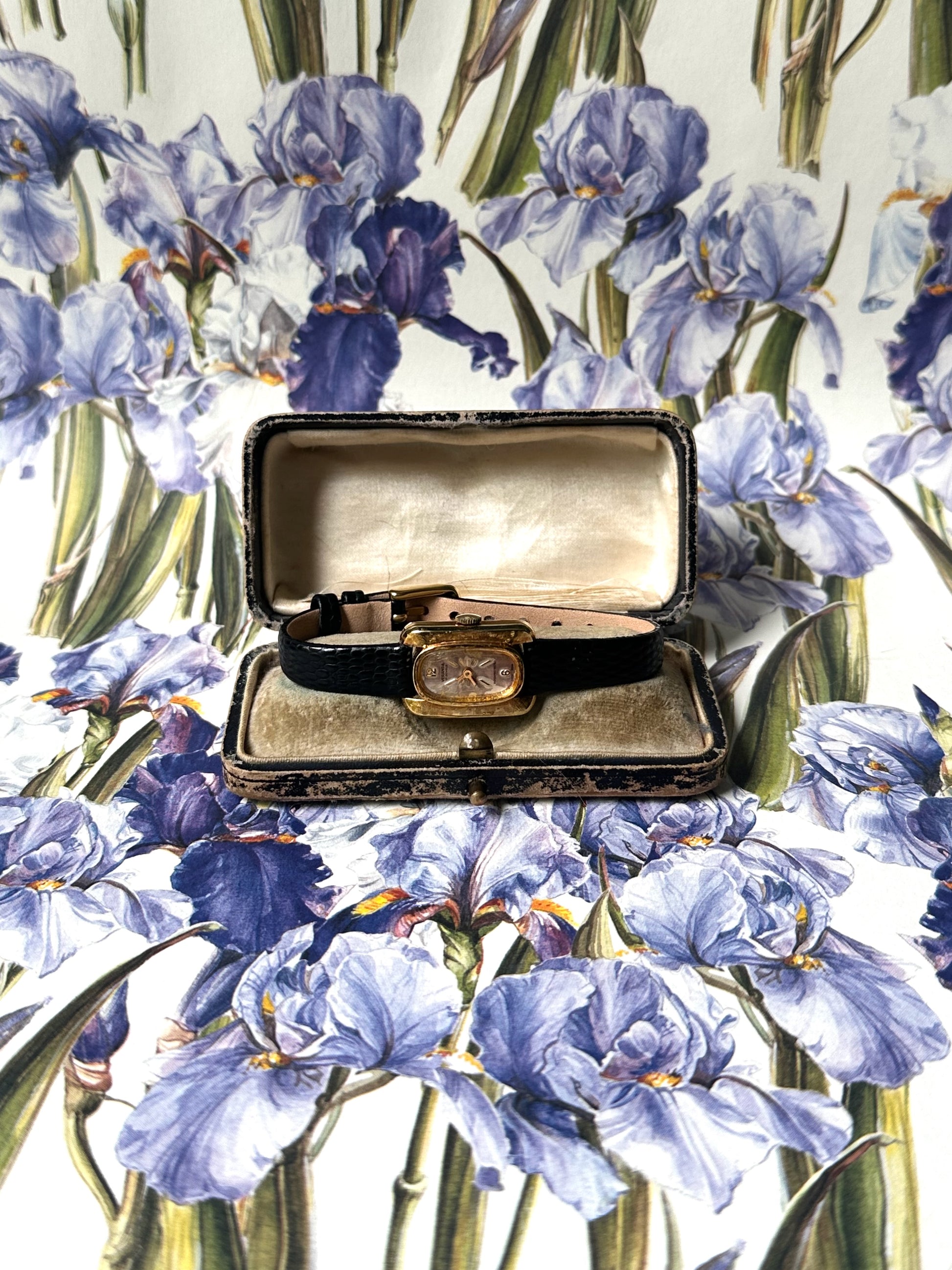 1950s Veranda black leather mechanical watch