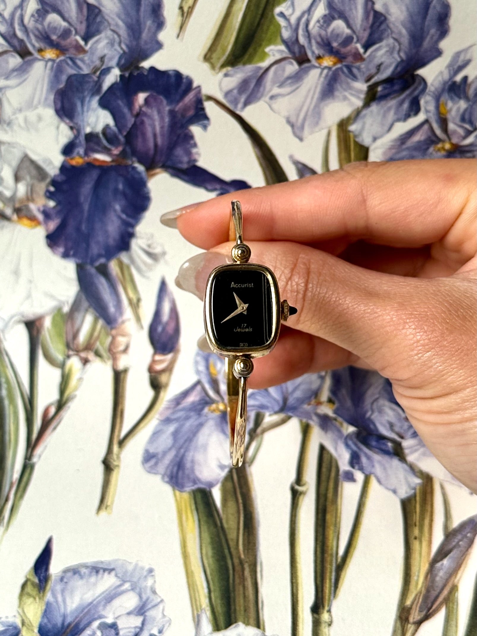 1950s Accurist black dial mechanical bangle watch