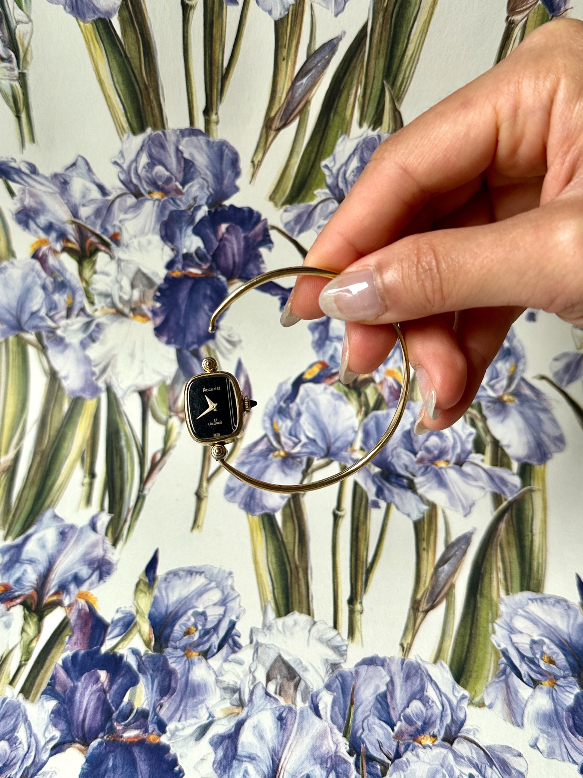 1950s Accurist black dial mechanical bangle watch