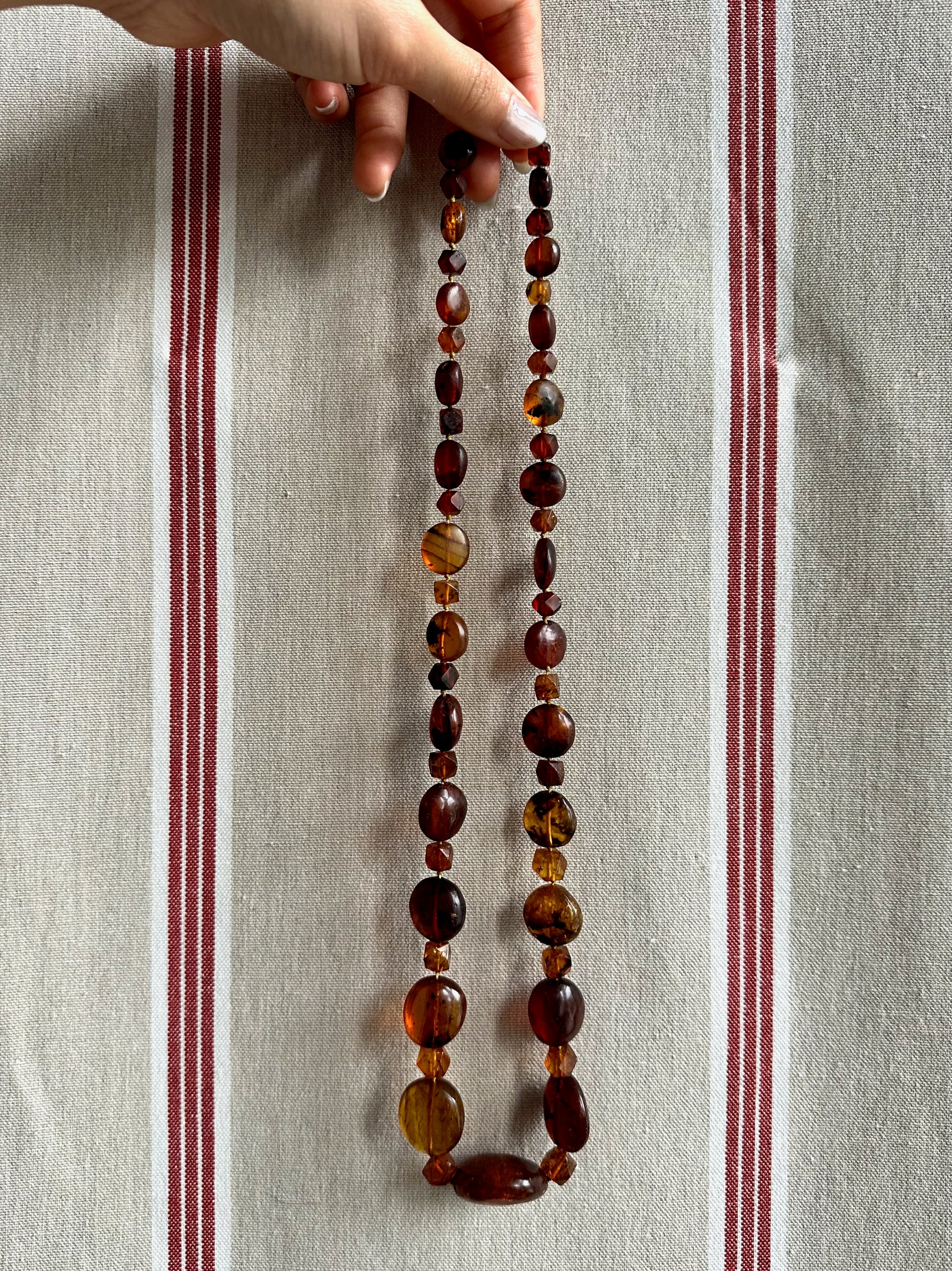 Vintage amber disc long necklace