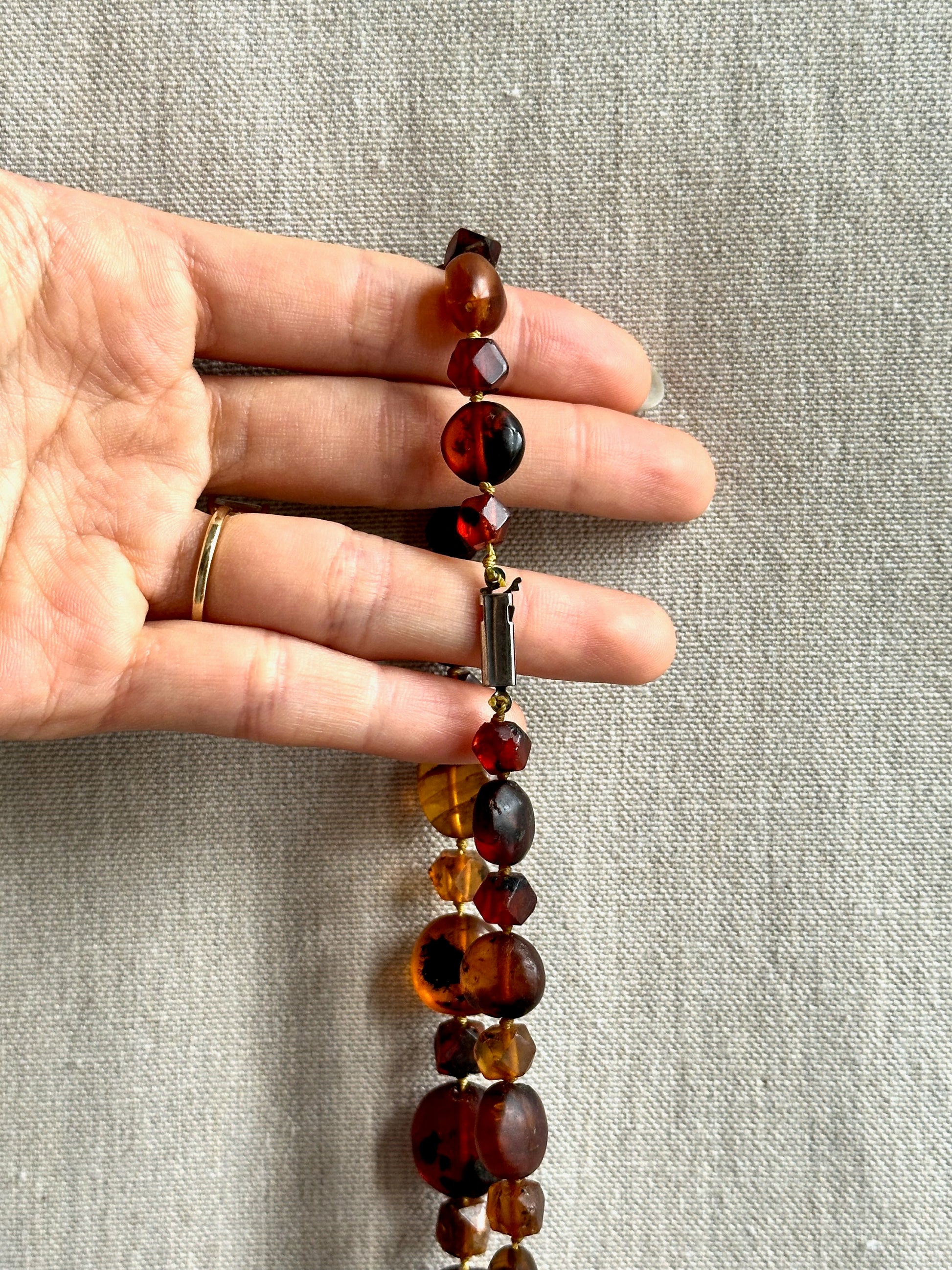 Vintage amber disc long necklace