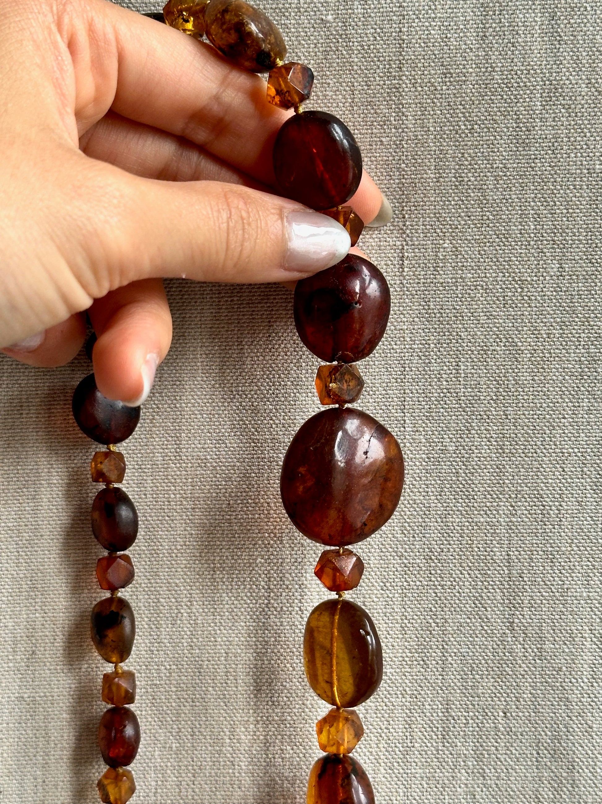Vintage amber disc long necklace