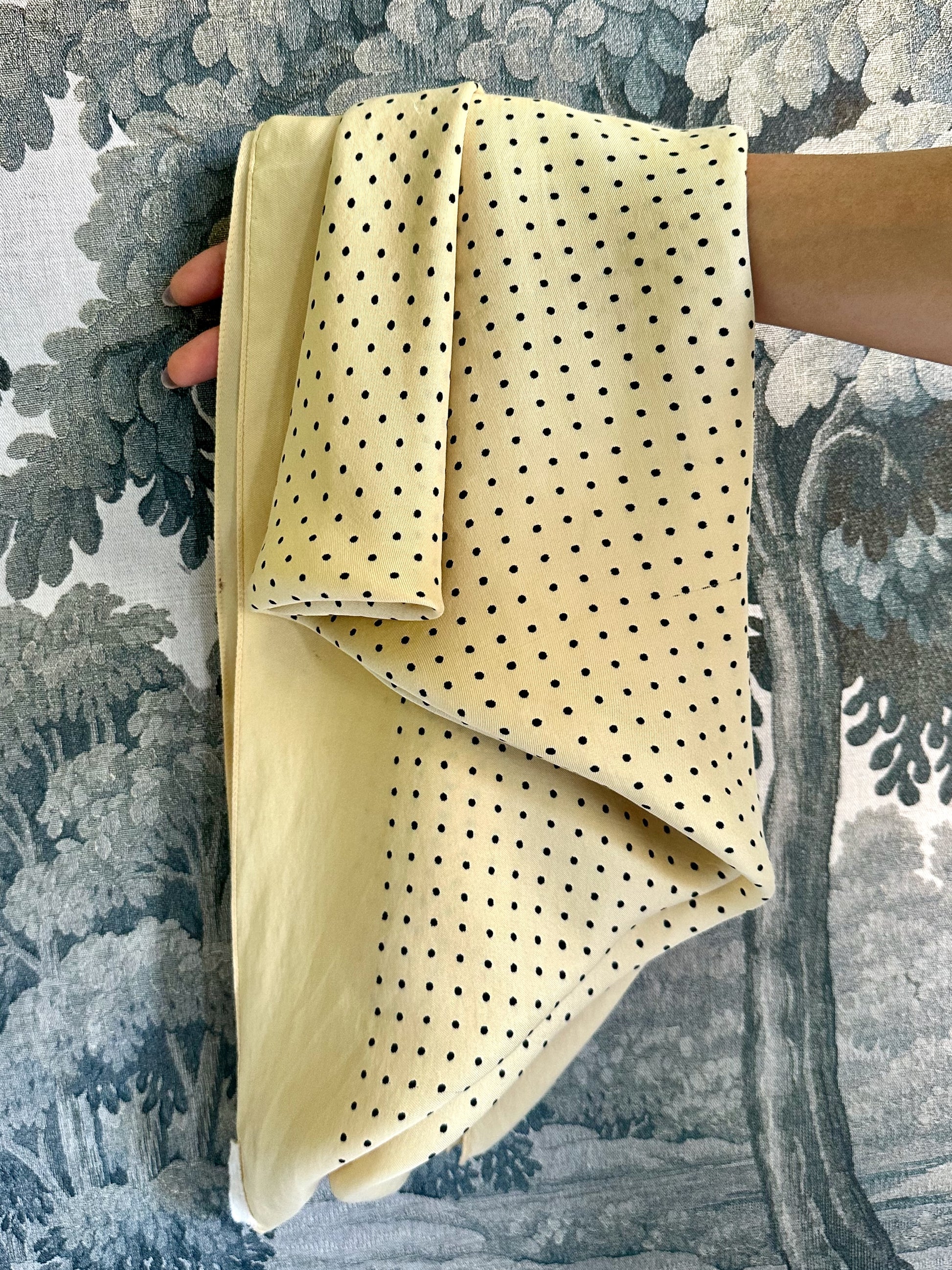 Vintage butter yellow silk scarf with white dots