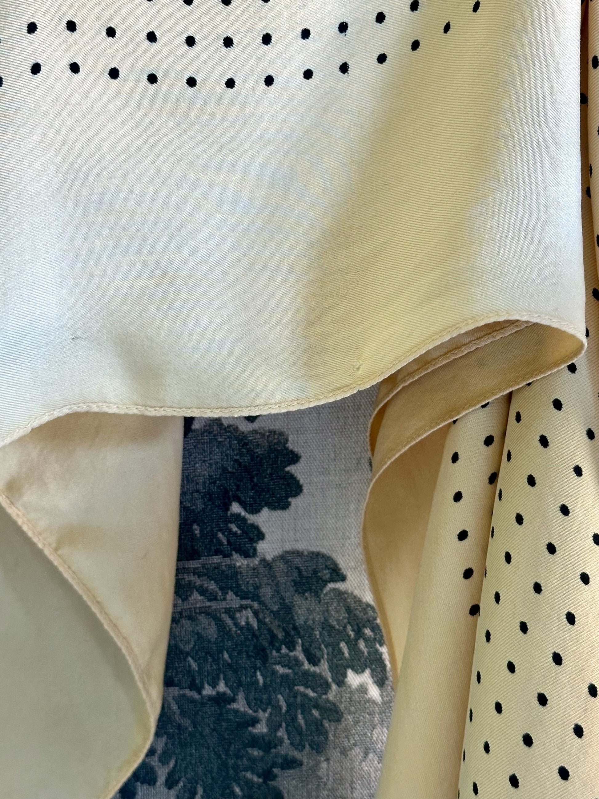 Vintage butter yellow silk scarf with white dots