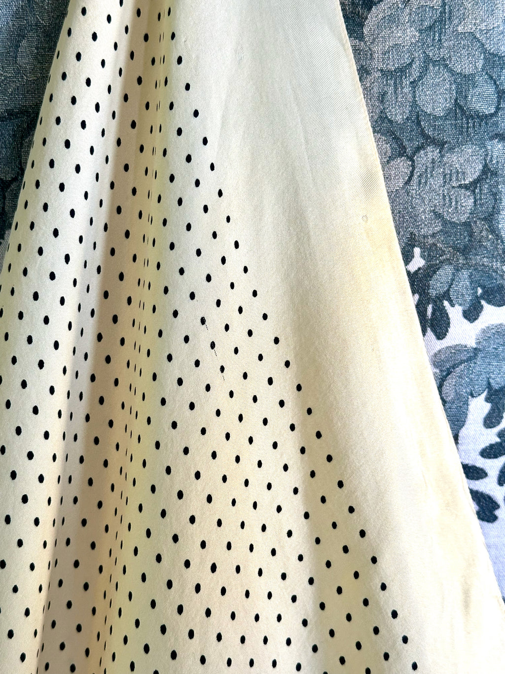 Vintage butter yellow silk scarf with white dots