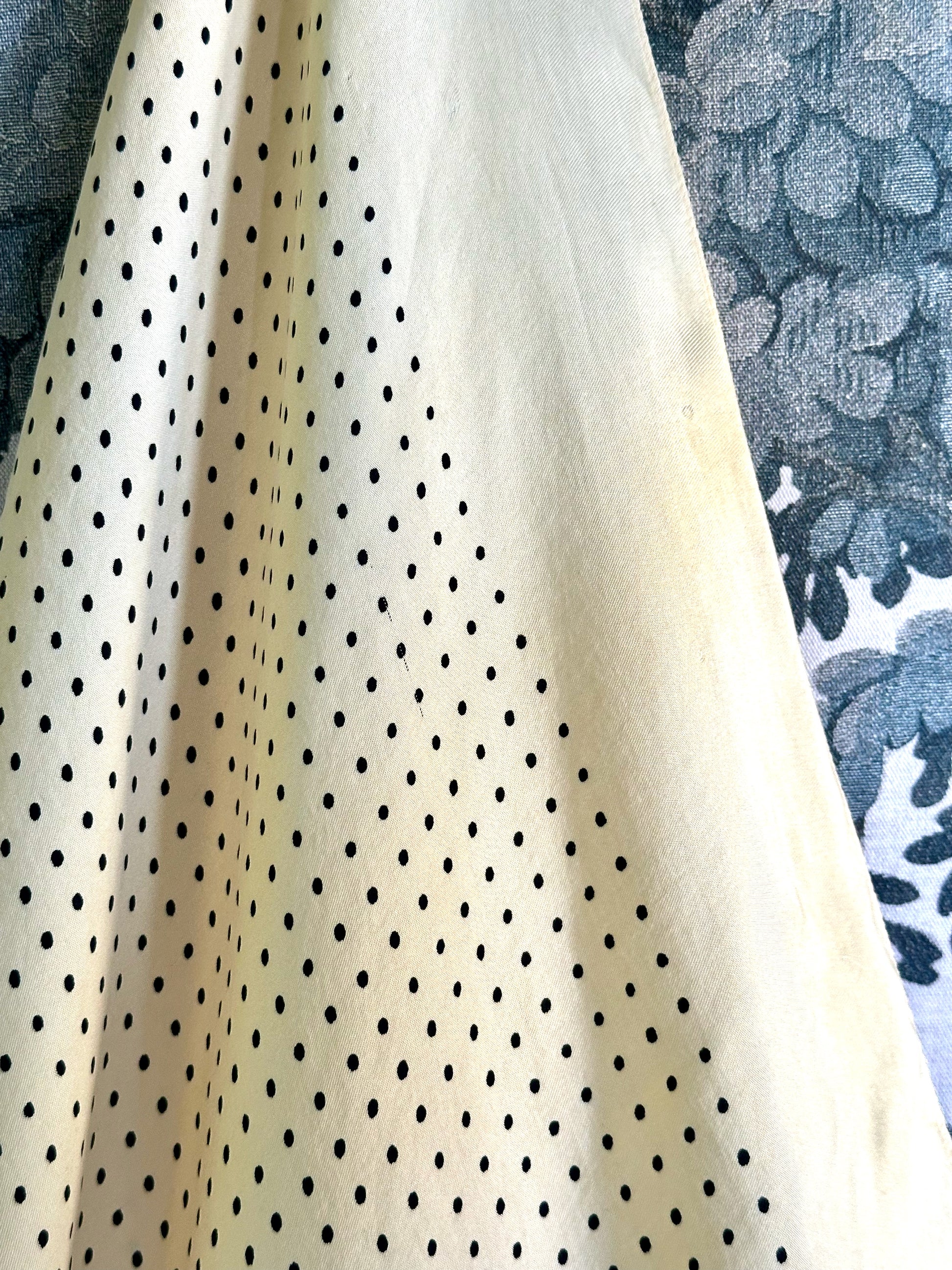 Vintage butter yellow silk scarf with white dots