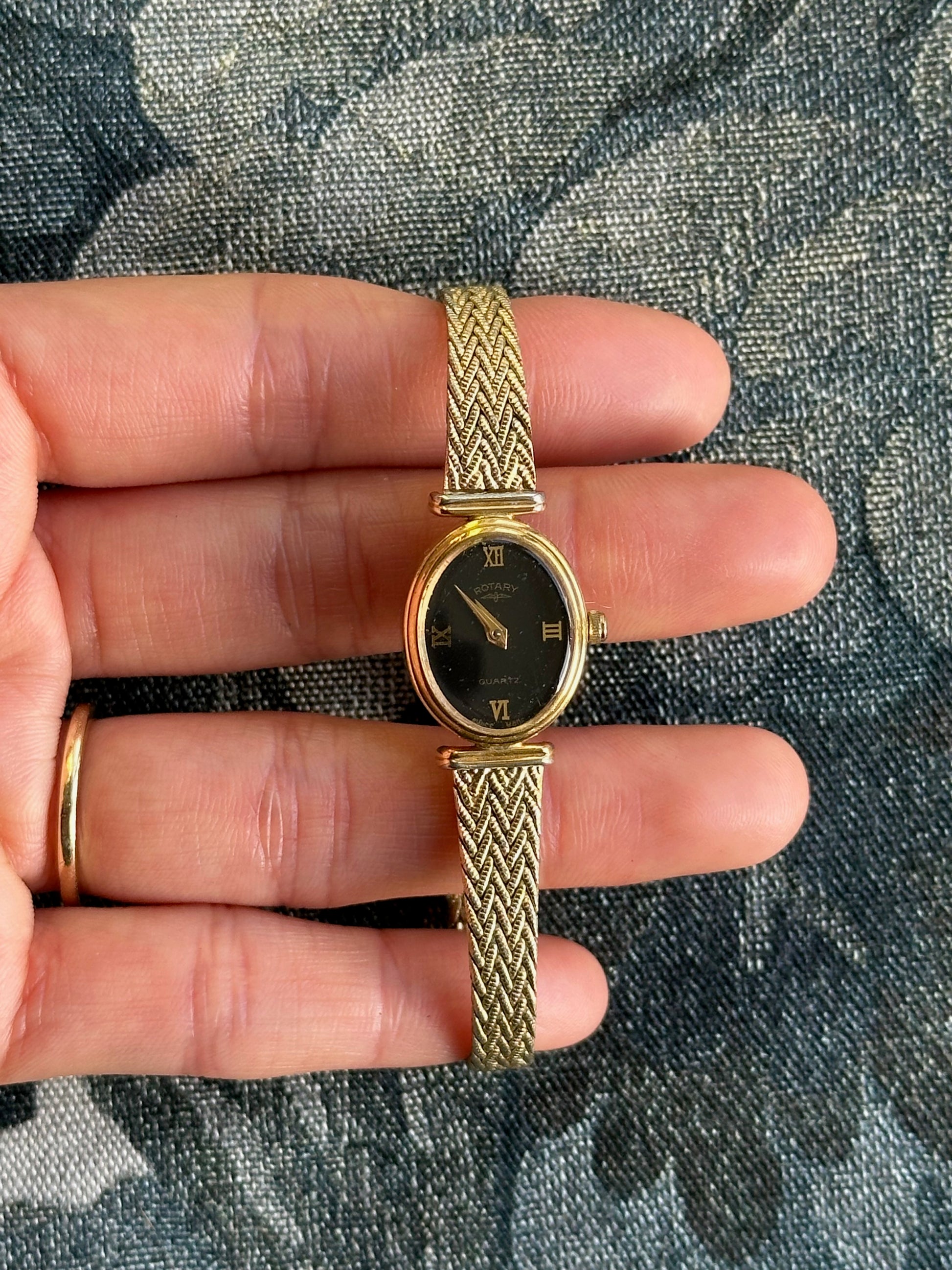 1980s Rotary black oval gold-plated quartz watch