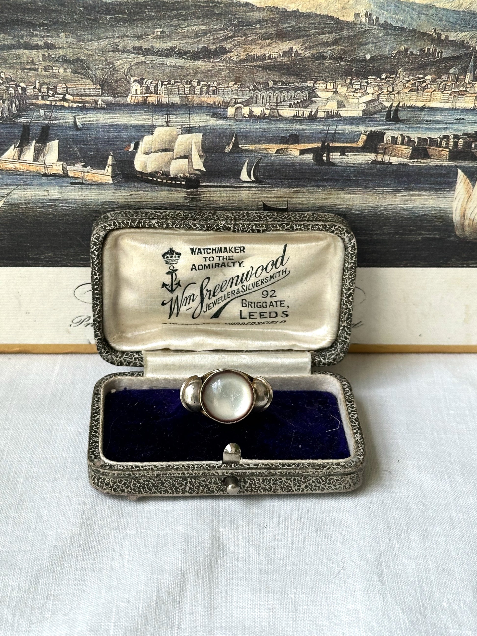Vintage Silver Tone Cabochon Brass Ring