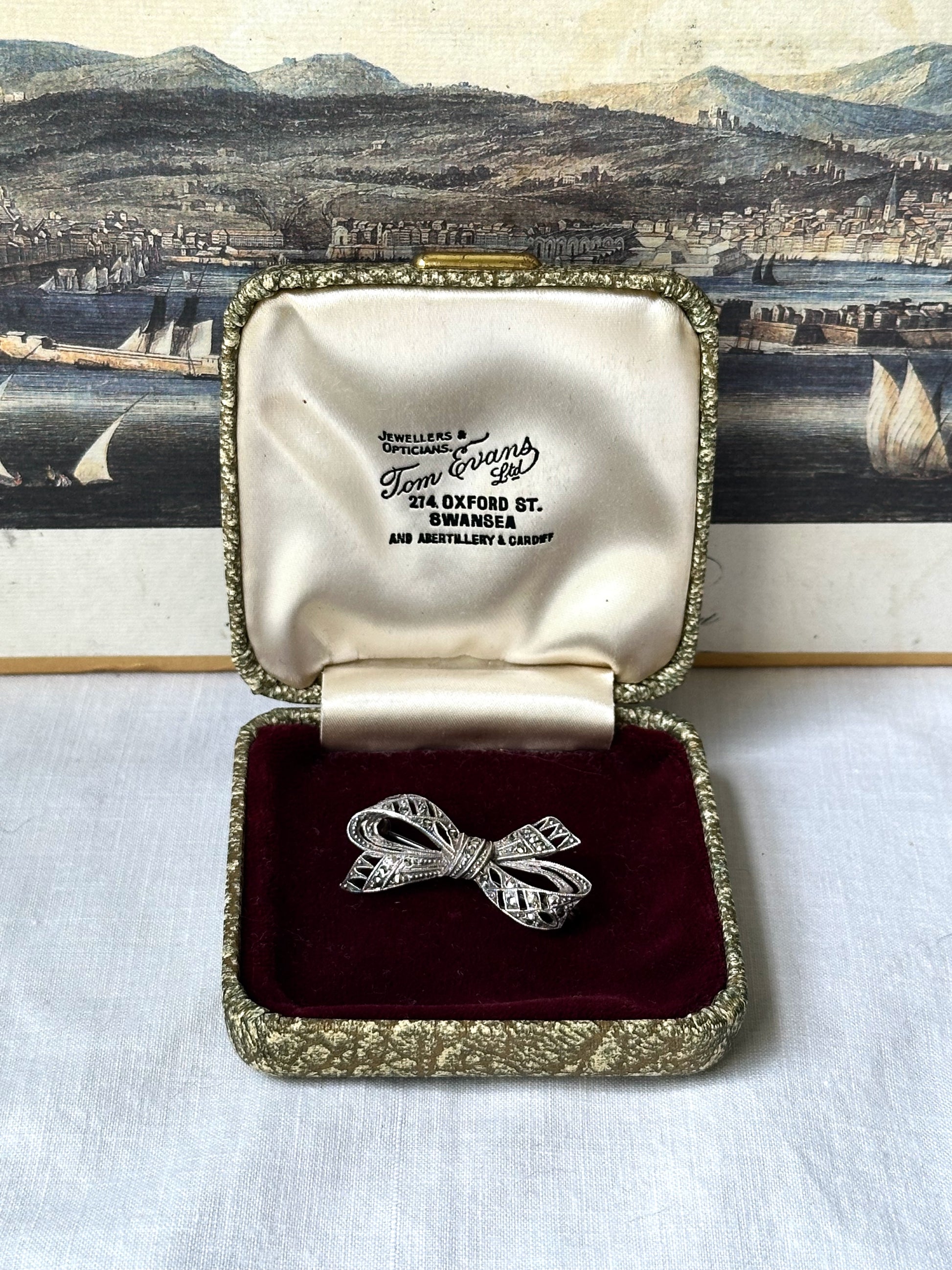 1960s Marcasite & Sterling Silver Bow Brooch