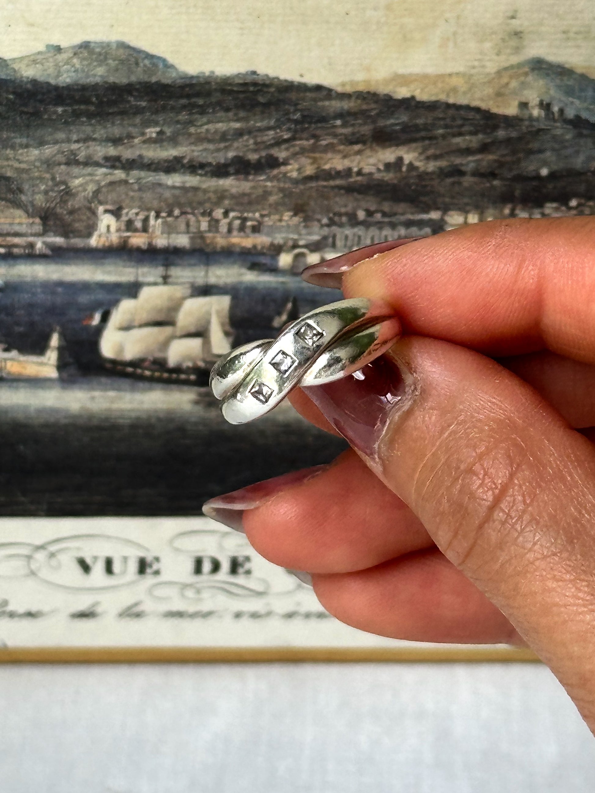 Vintage Three Rhinestone Sterling Silver Ring